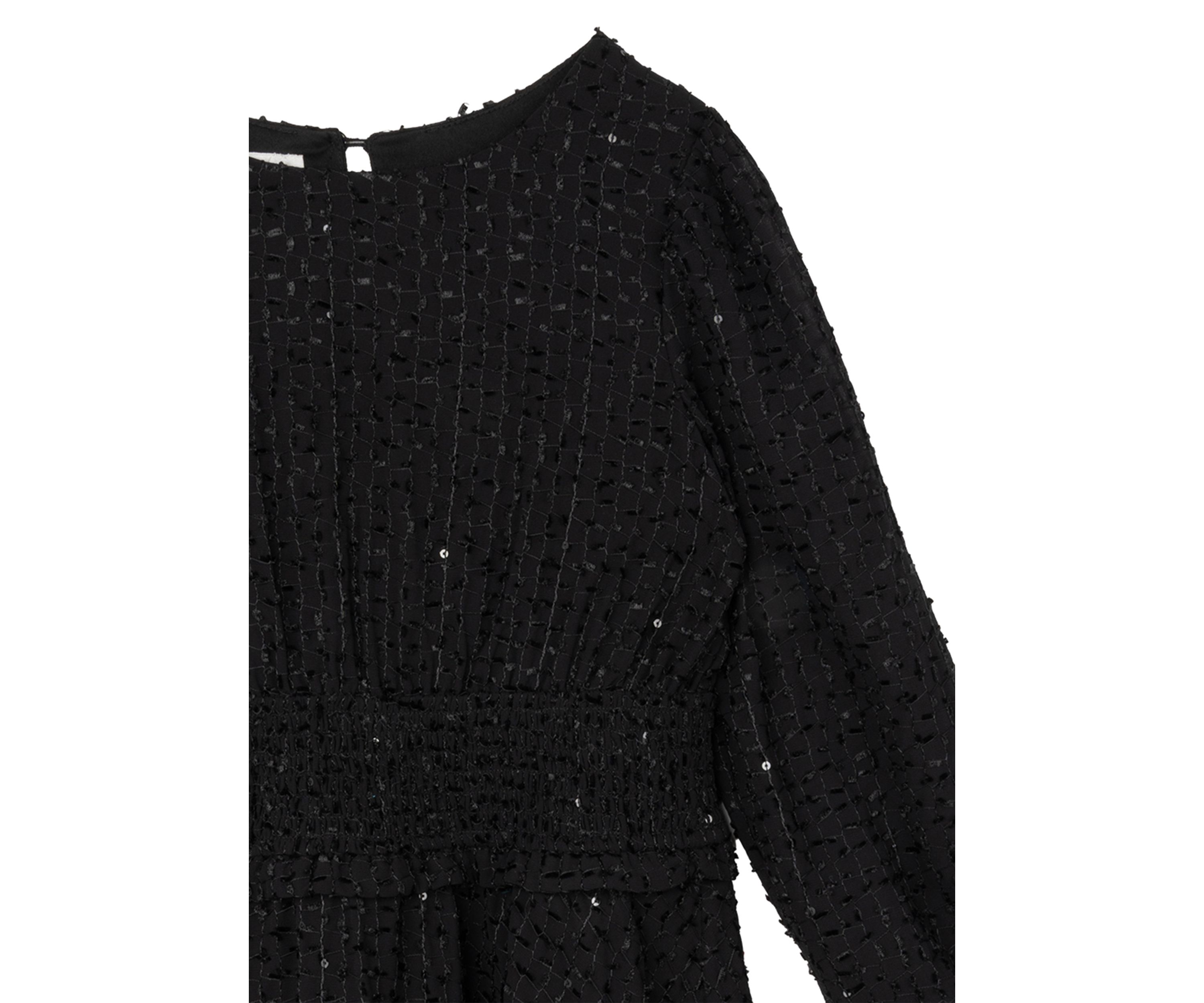 Girls 7-16 Fringe Sequin Clip Dot Smocked Chiffon Dress