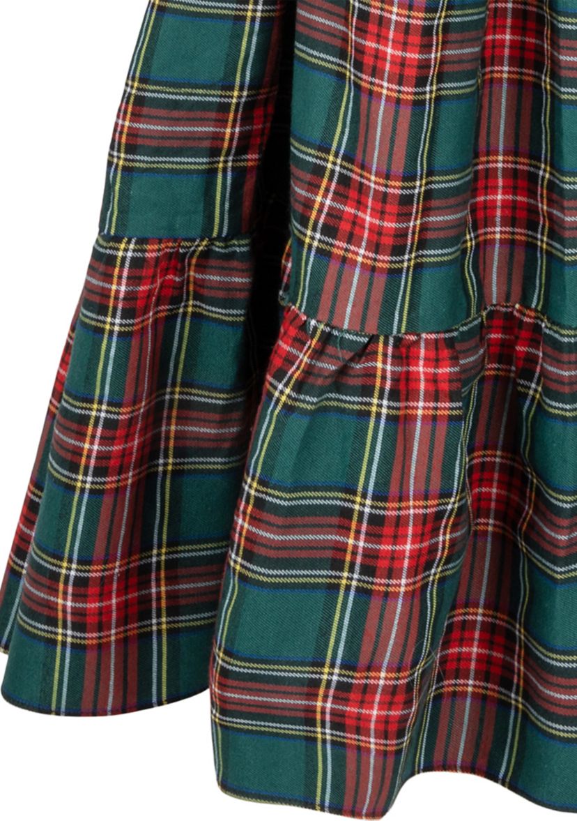 Girls 7-16 Woven Christmas Plaid Printed Smocked Maxi Dress