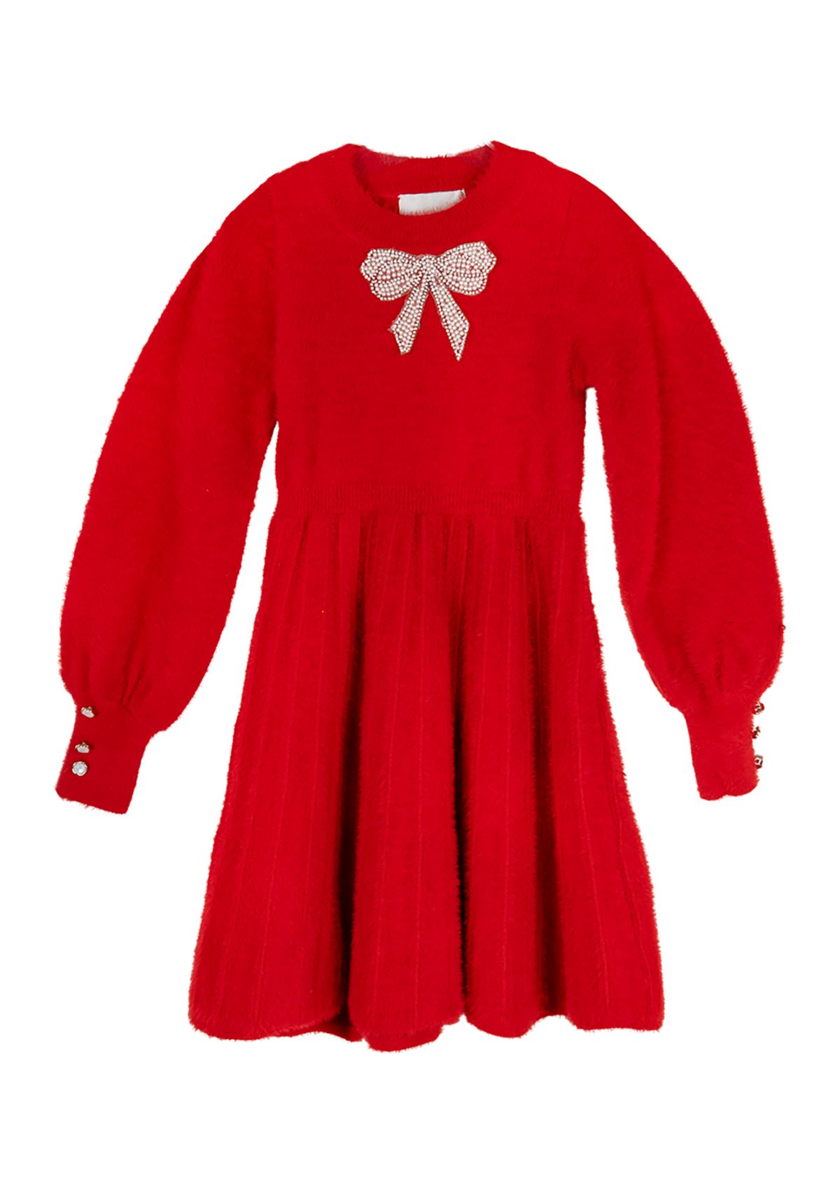 Girls 7-16 Sweater Dress with Pearl Bow Appliqué