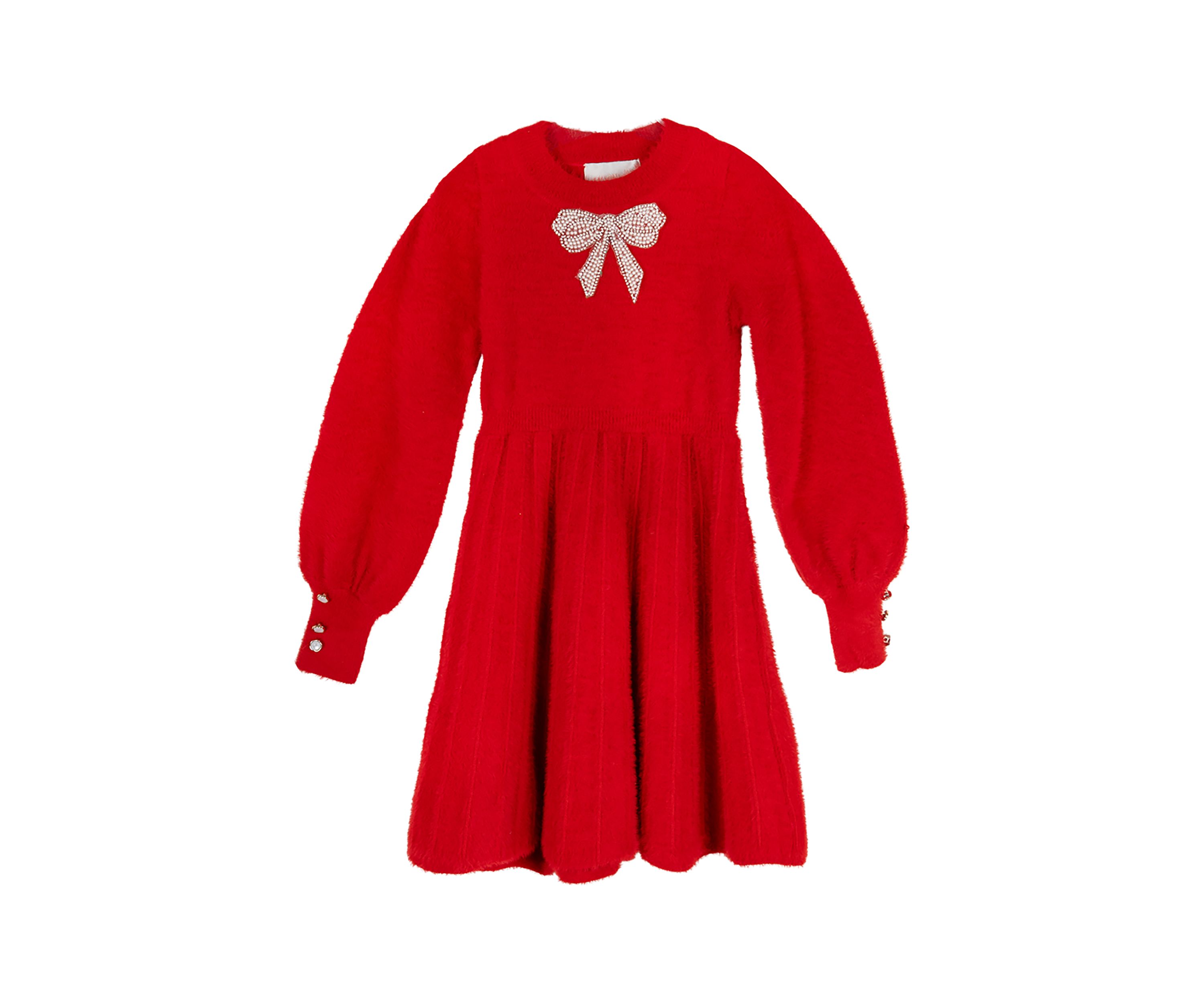 Girls 7-16 Sweater Dress with Pearl Bow Appliqué