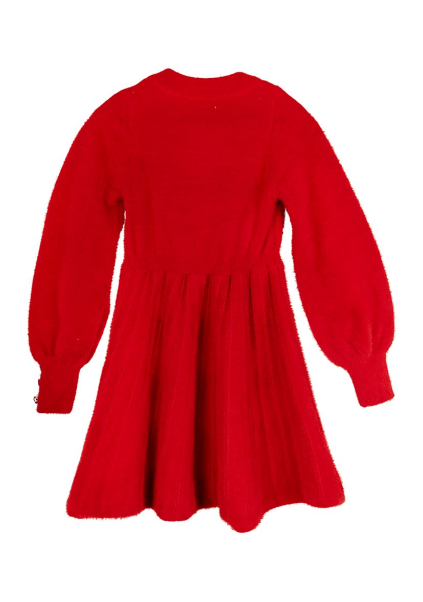 Girls 7-16 Sweater Dress with Pearl Bow Appliqué