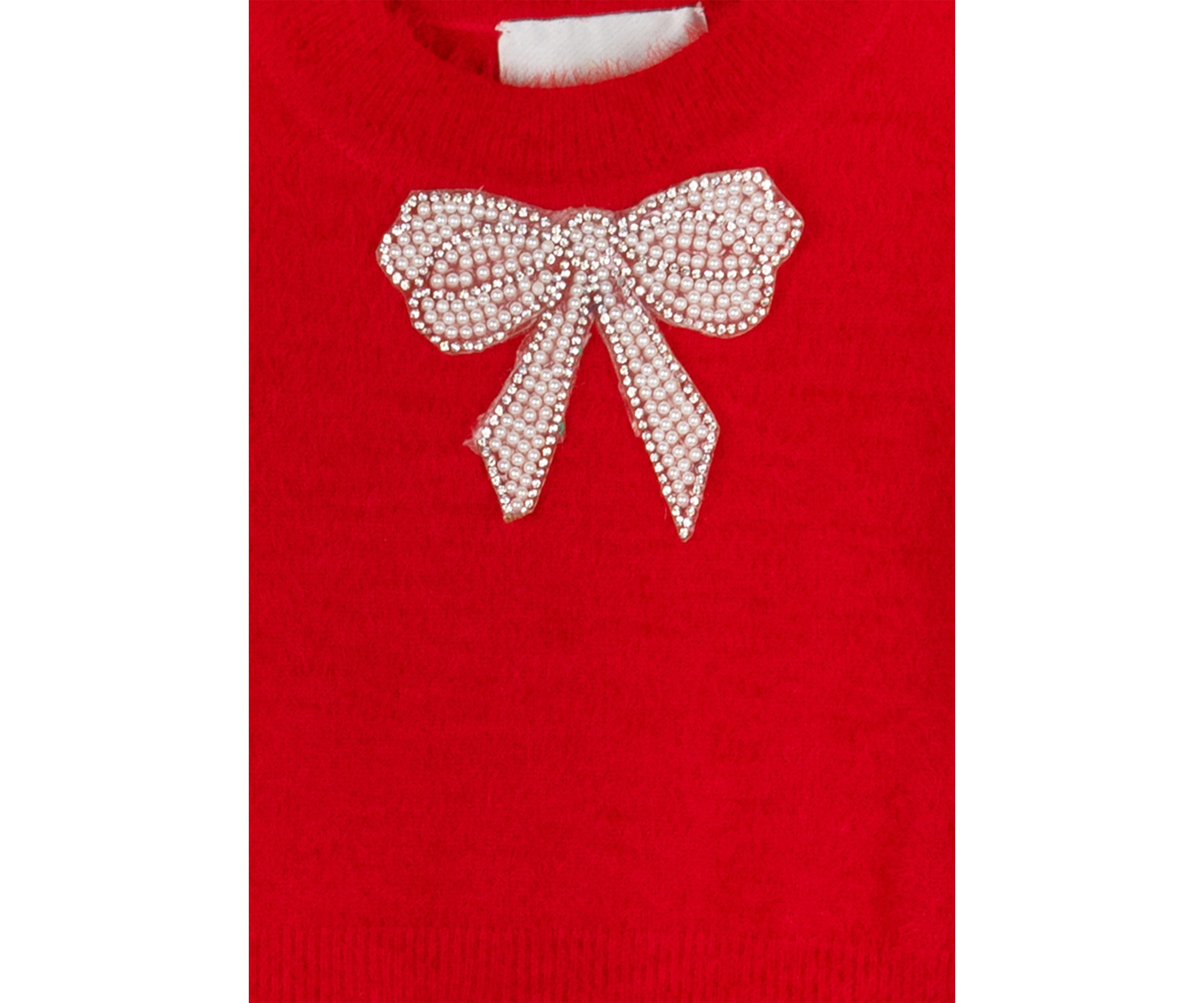 Girls 7-16 Sweater Dress with Pearl Bow Appliqué