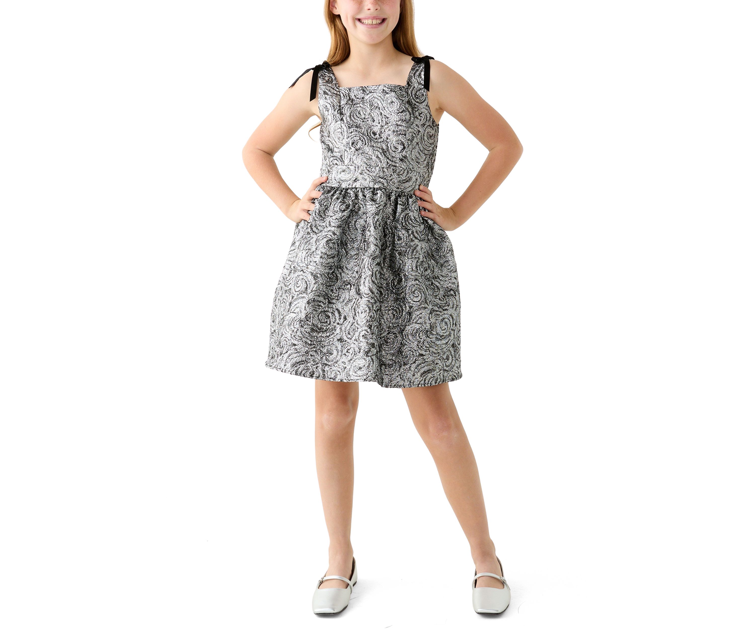 Girls 7-16 Metallic Brocade Velvet Dress