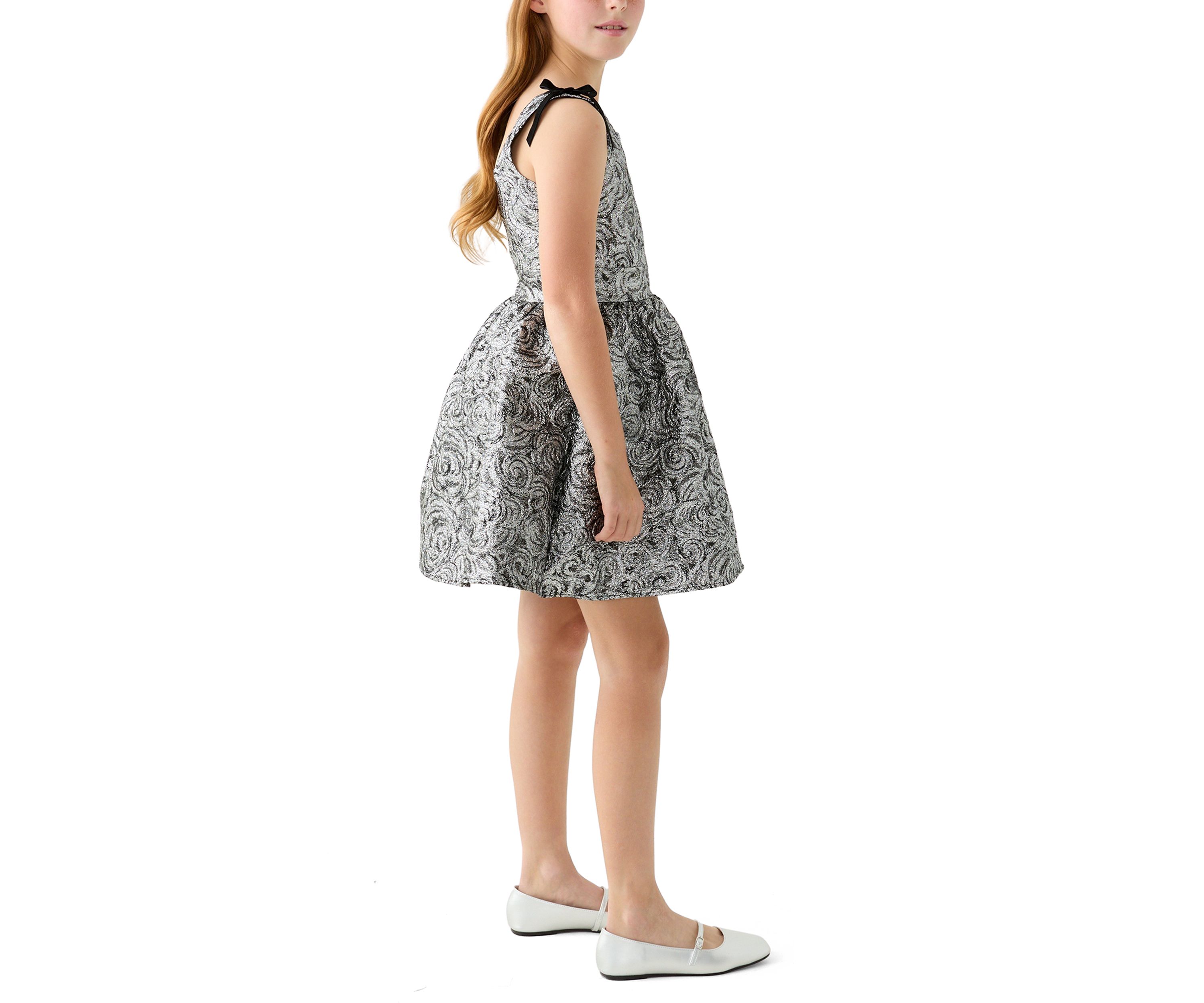 Girls 7-16 Metallic Brocade Velvet Dress