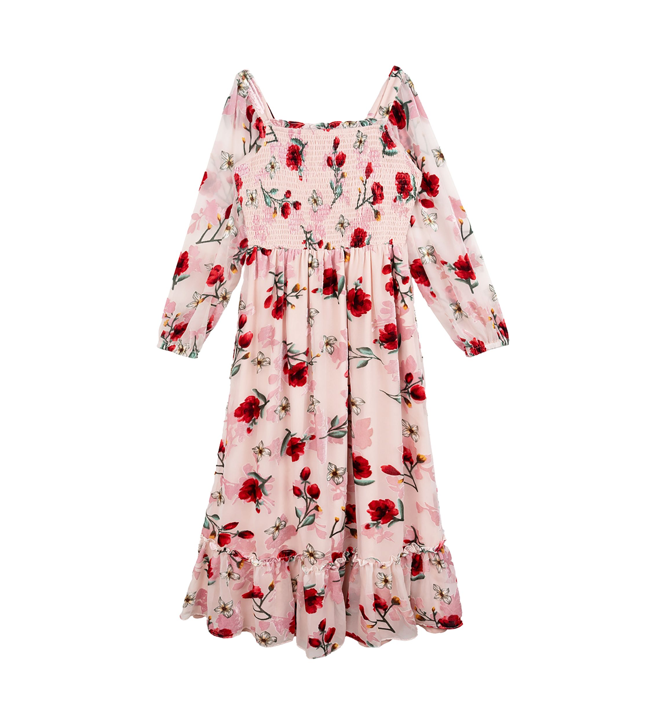 Girls 7-16 Floral Printed Smocked Maxi Dress