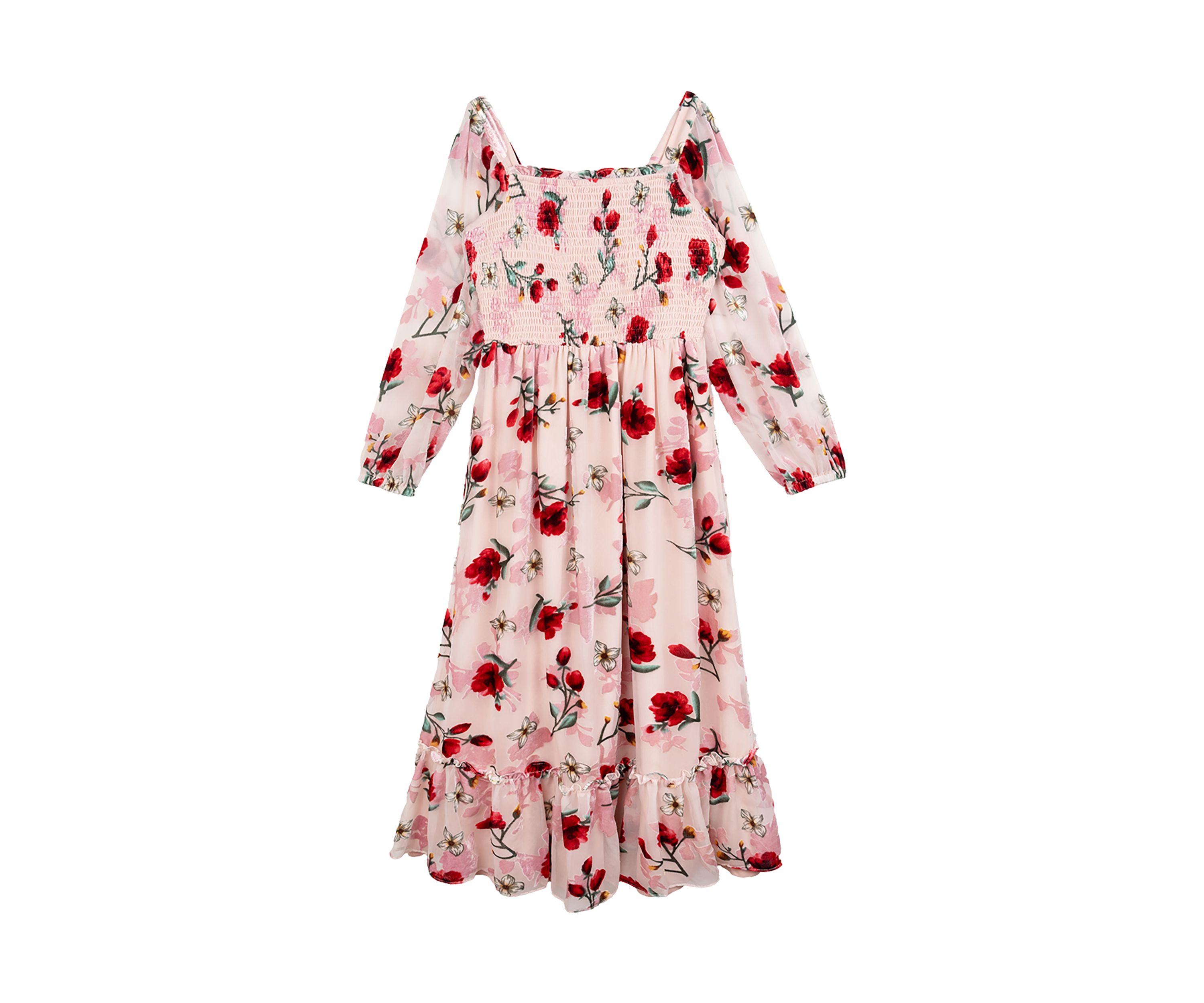 Girls 7-16 Floral Printed Smocked Maxi Dress