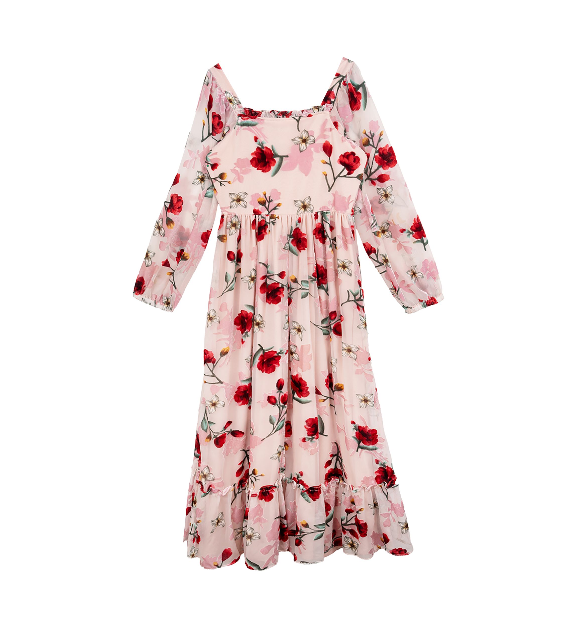 Girls 7-16 Floral Printed Smocked Maxi Dress