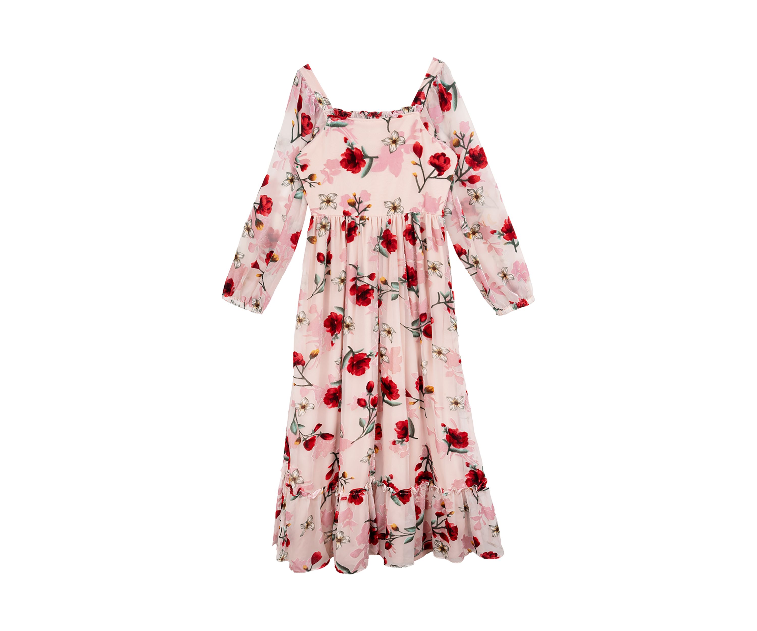 Girls 7-16 Floral Printed Smocked Maxi Dress