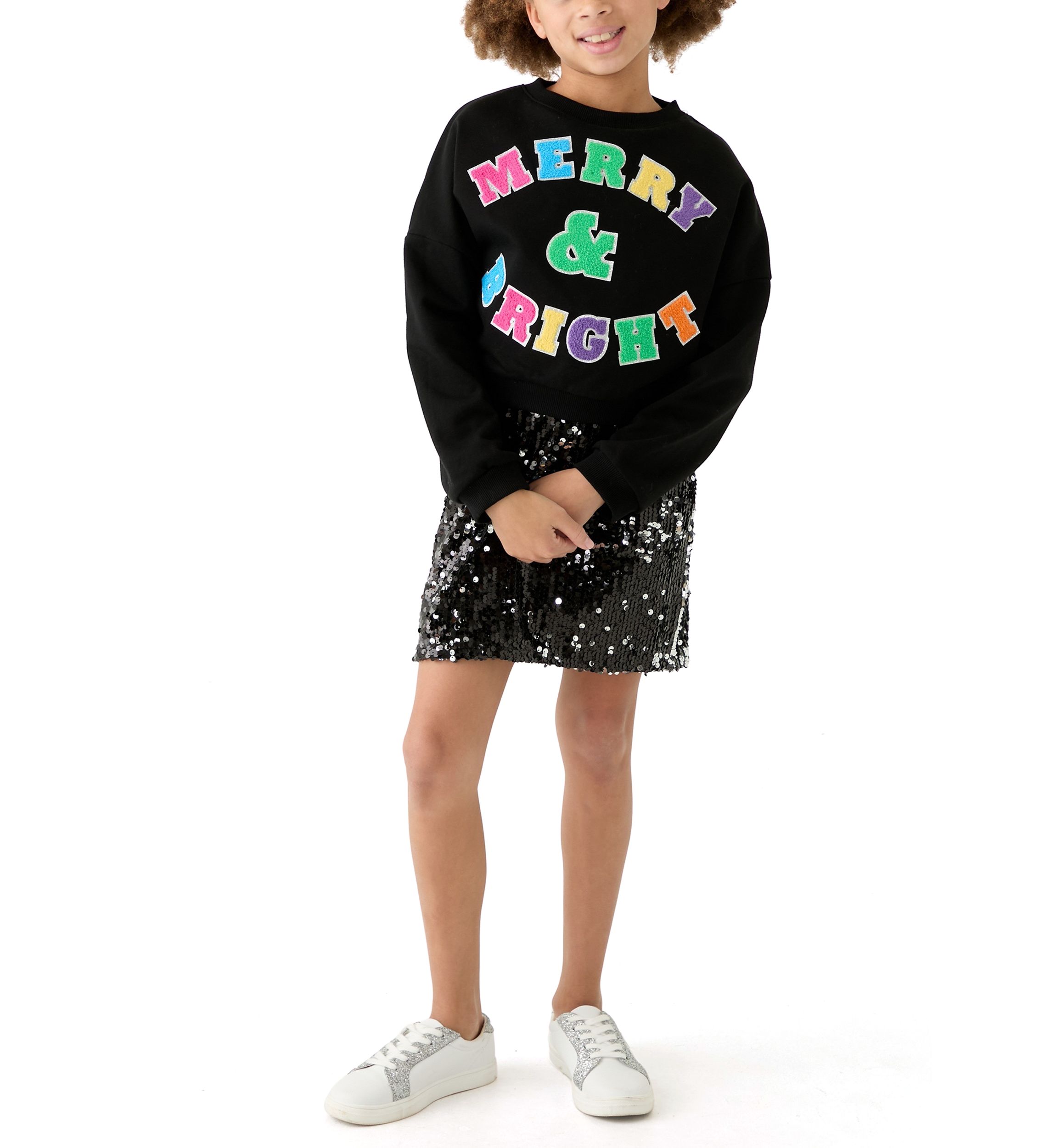 Girls 7-16 Merry and Bright Sequin Sweatshirt Dress