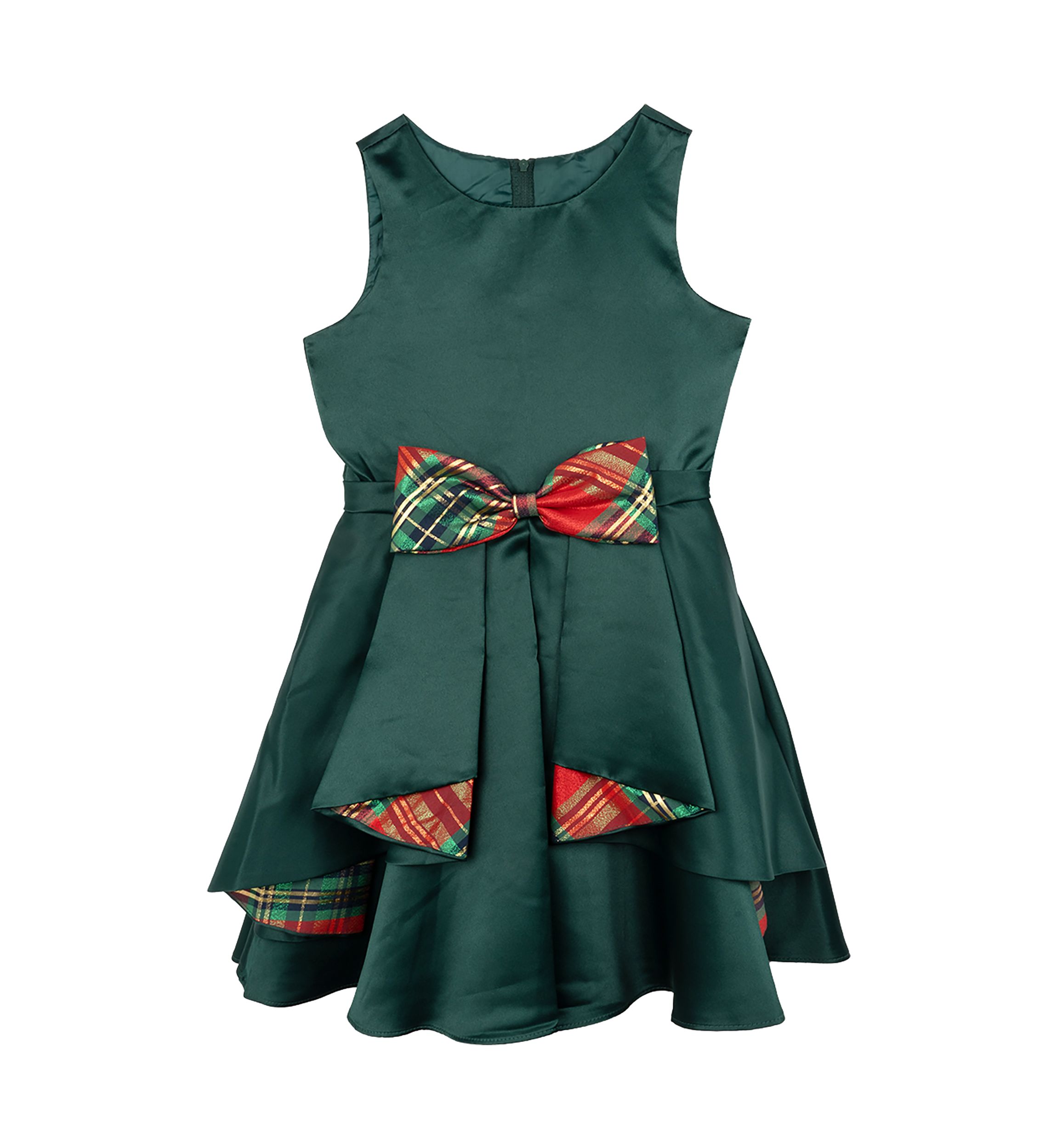 Girls 7-16 Satin Dress with Cascade Taffeta Bow Dress