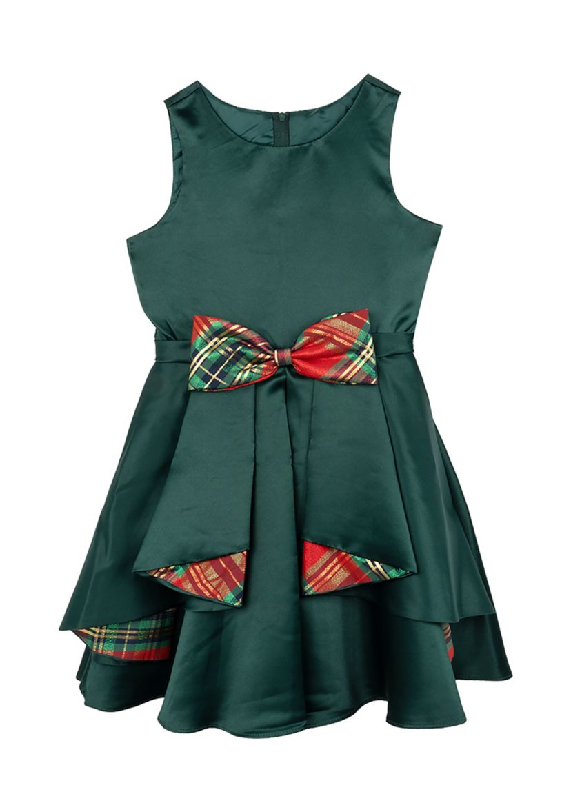 Girls 7-16 Satin Dress with Cascade Taffeta Bow Dress