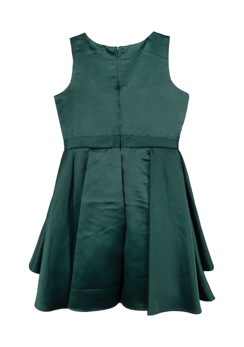 Girls 7-16 Satin Dress with Cascade Taffeta Bow Dress