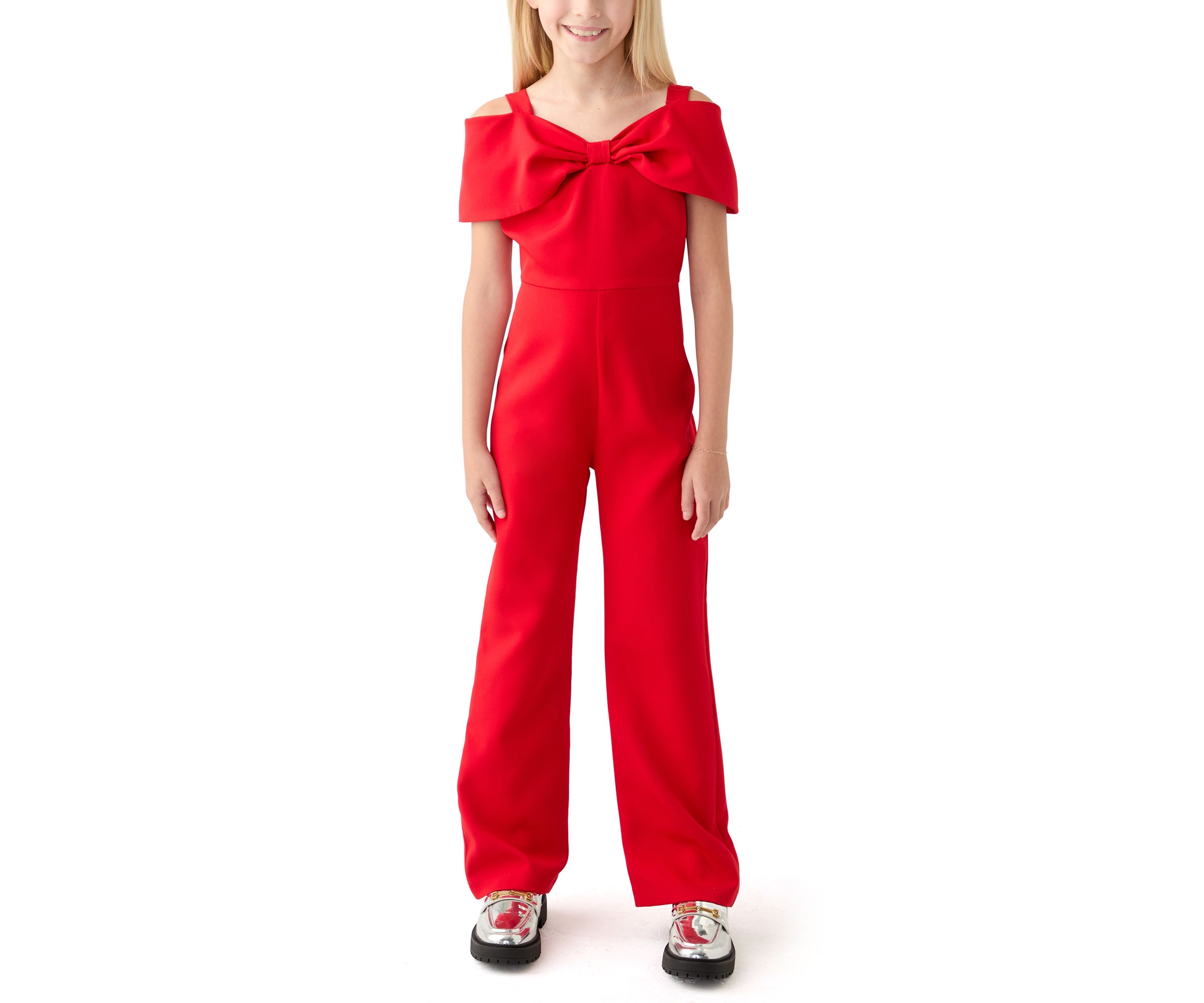 Girls 7-16 Laguna Scuba Jumpsuit with Bow Bodice