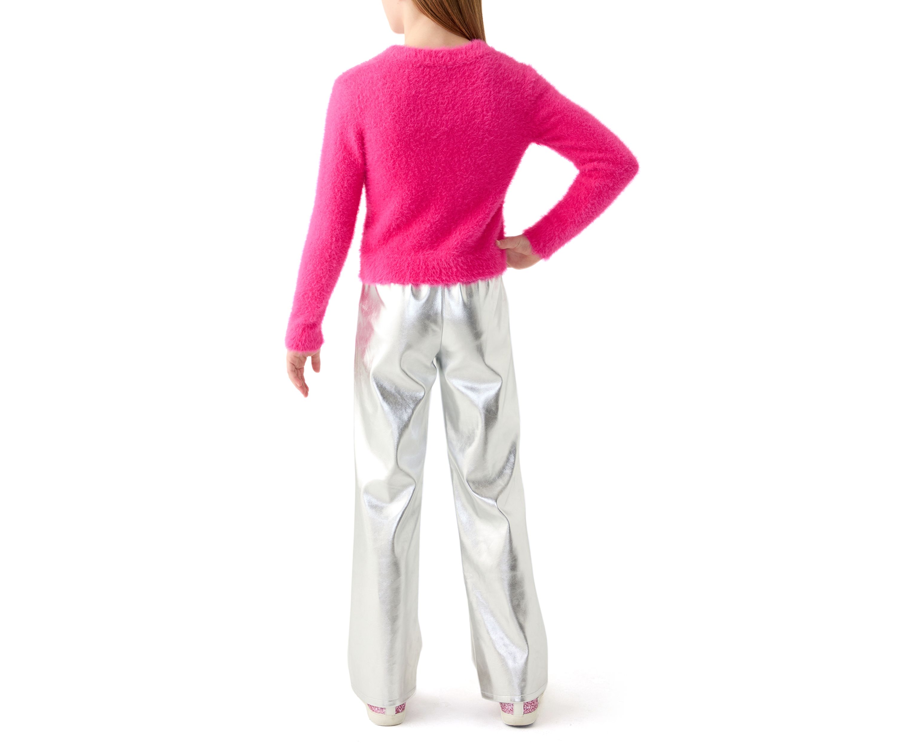 Girls 7-16 Fuzzy Sweater and Metallic Pleather Pants Set