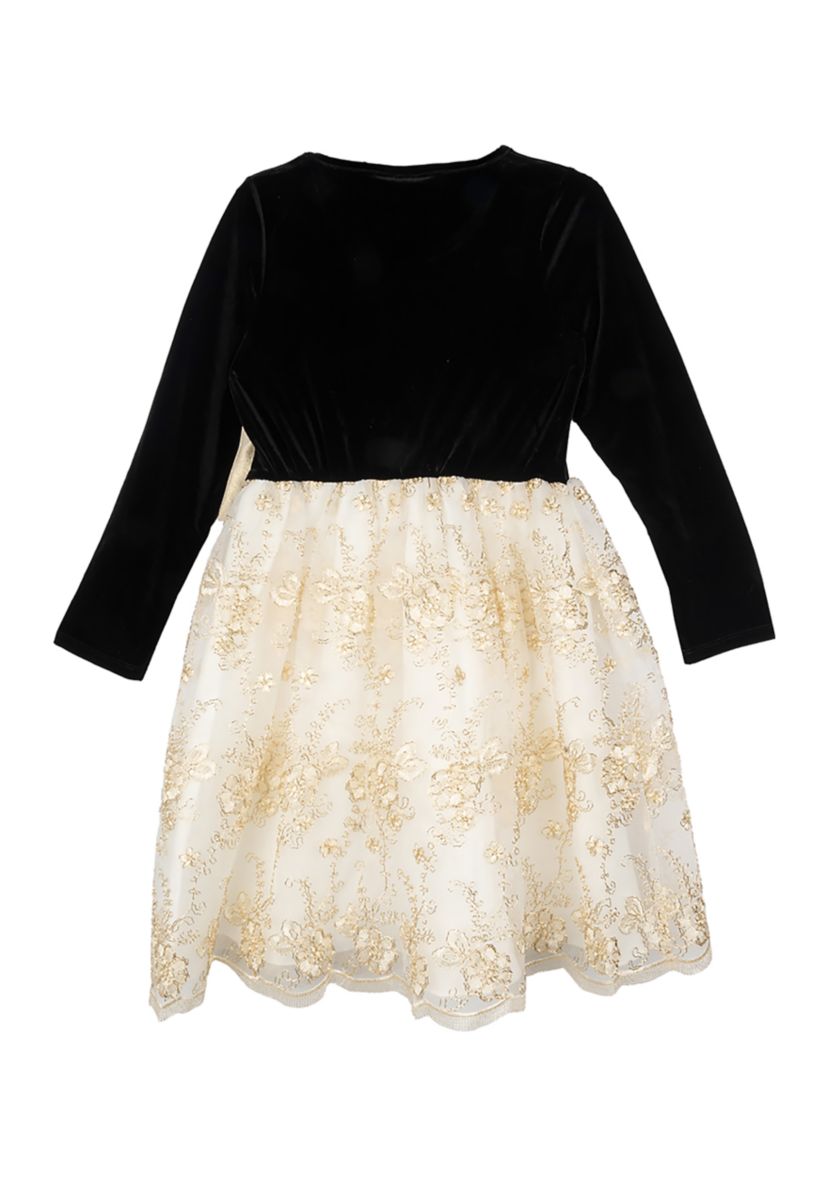Girls 7-16 Velvet Bodice Embroidered Skirt Dress