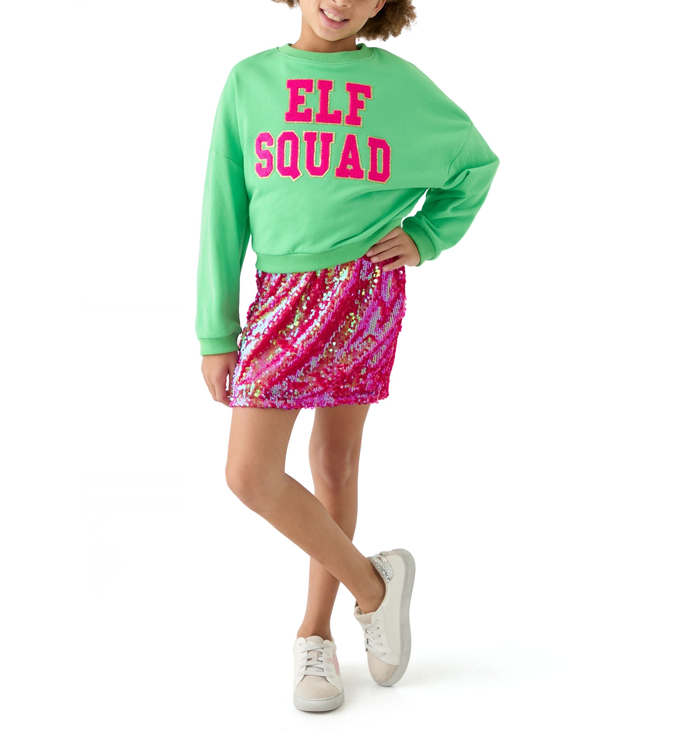 Girls 7-16 Elf Squad Popover to Sequin Bodycon Dress