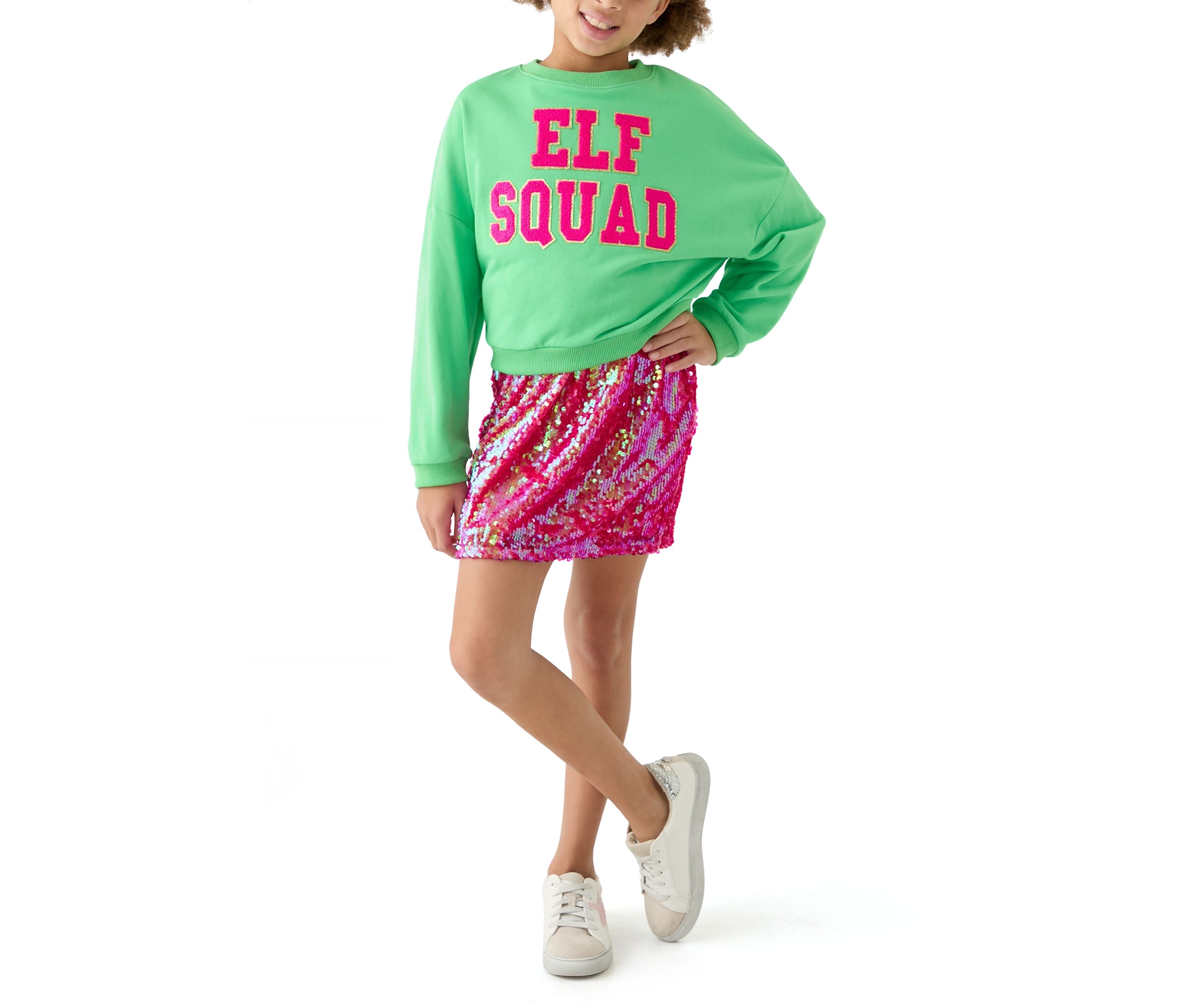 Girls 7-16 Elf Squad Popover to Sequin Bodycon Dress