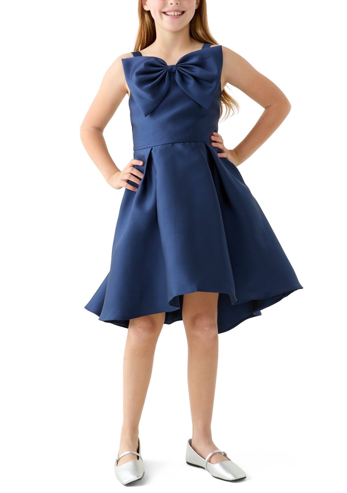 Girls 7-16 Hi Low Fit and Flare Dress with Bow