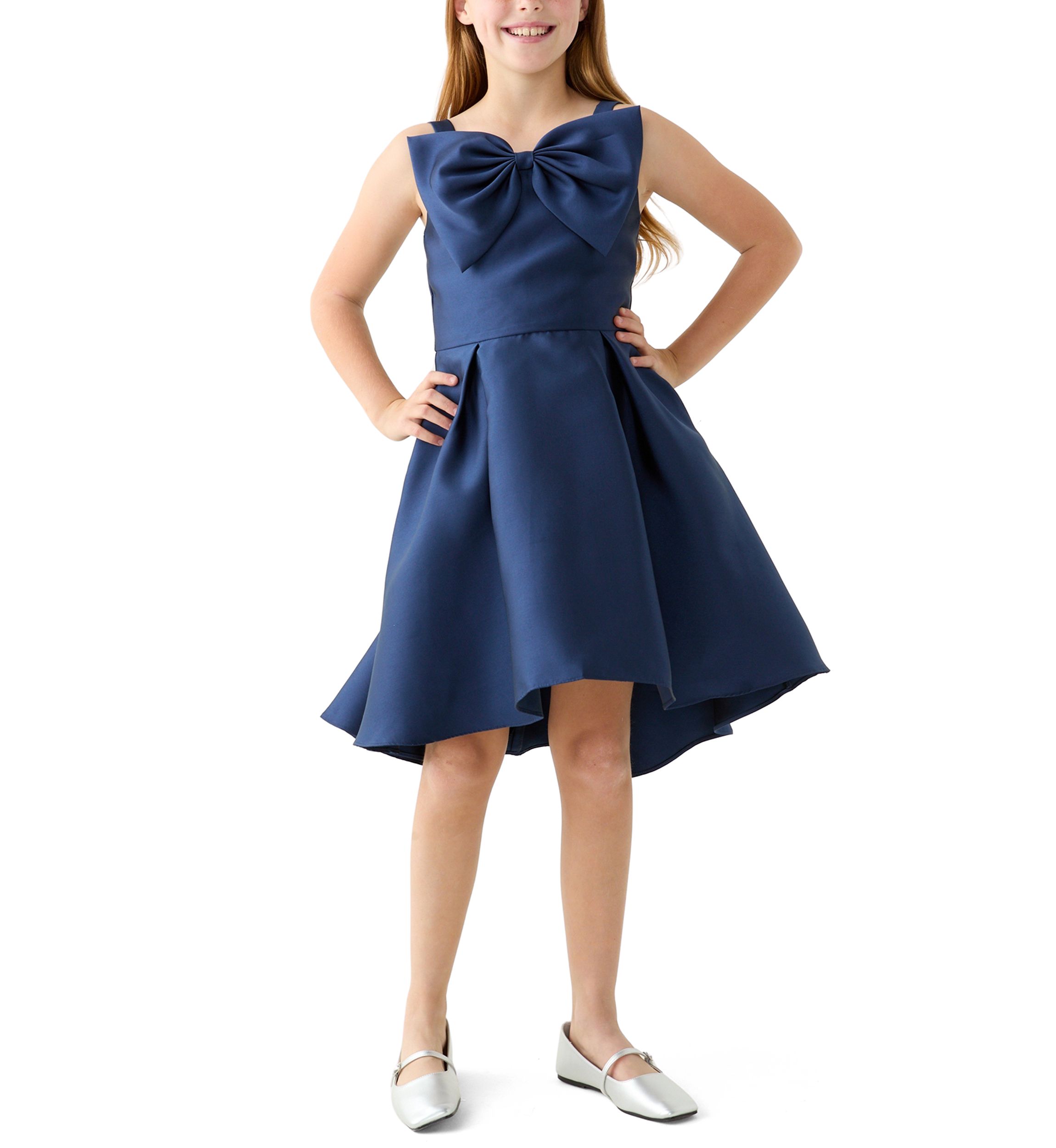 Girls 7-16 Hi Low Fit and Flare Dress with Bow