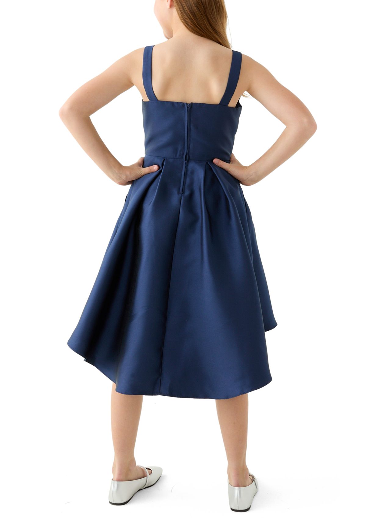 Girls 7-16 Hi Low Fit and Flare Dress with Bow