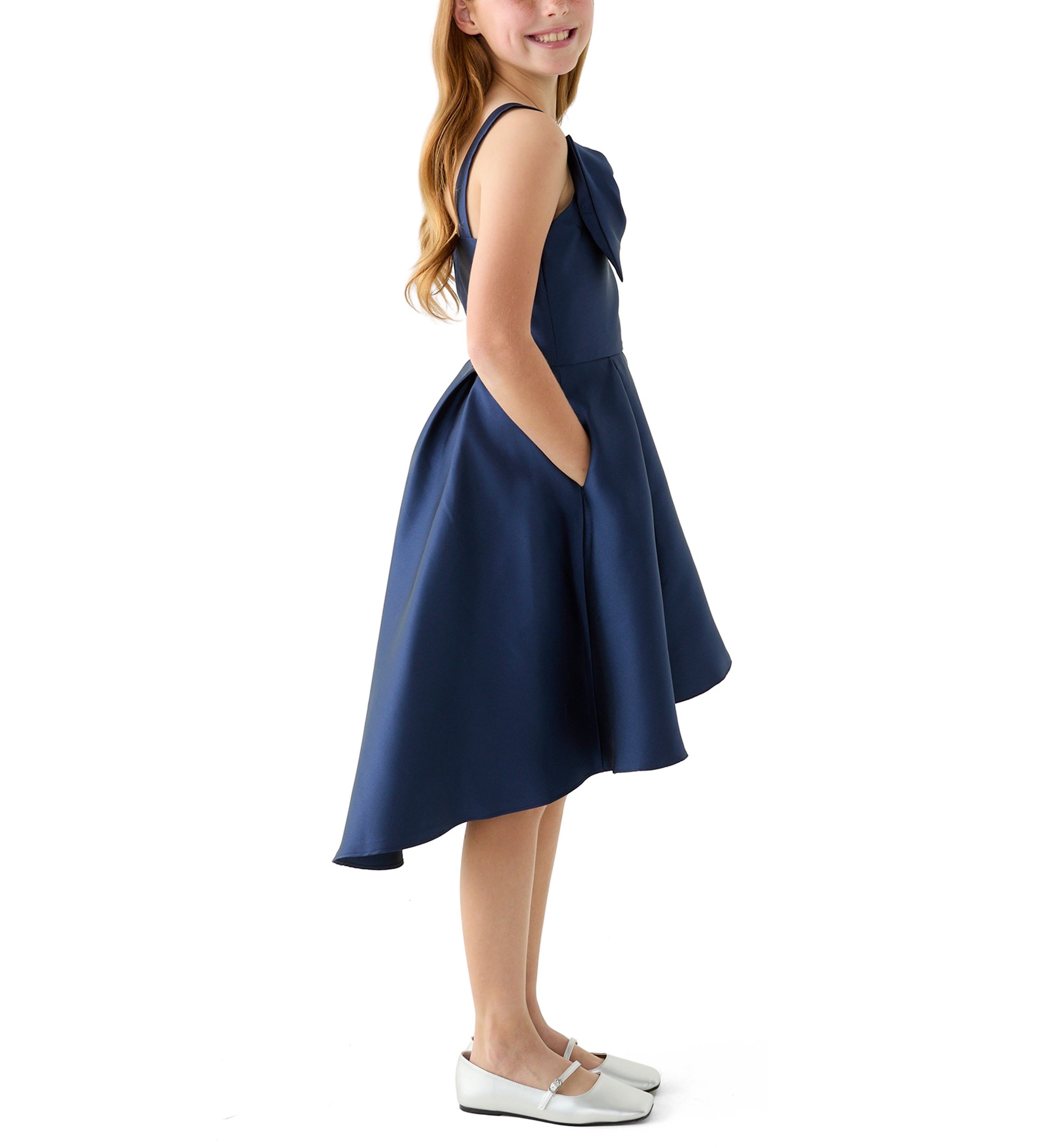 Girls 7-16 Hi Low Fit and Flare Dress with Bow