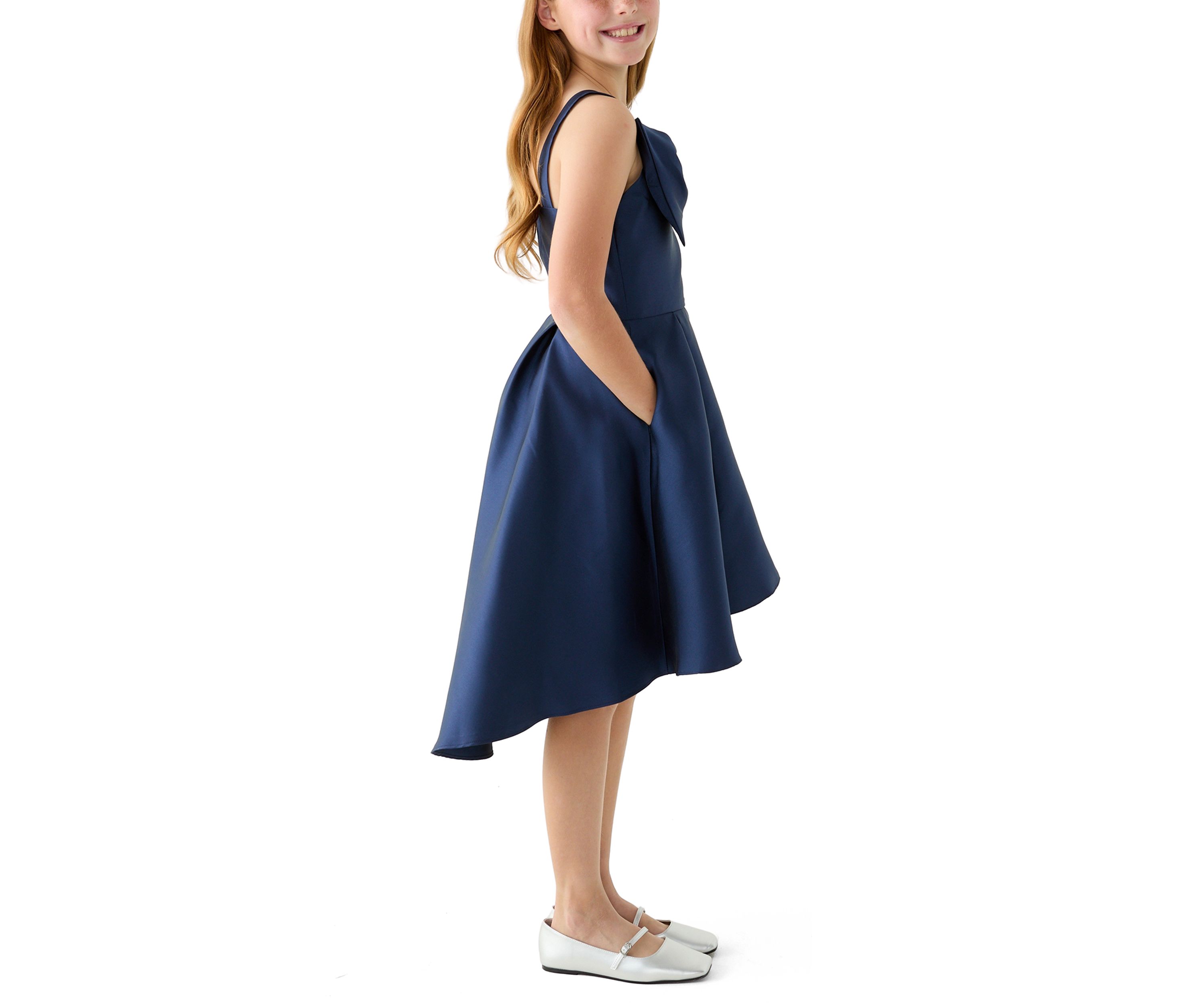 Girls 7-16 Hi Low Fit and Flare Dress with Bow
