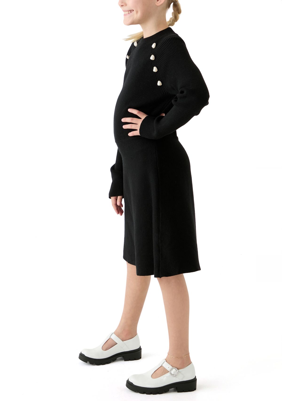 Girls 7-16 Pearl Shoulder Sweater Knit Dress