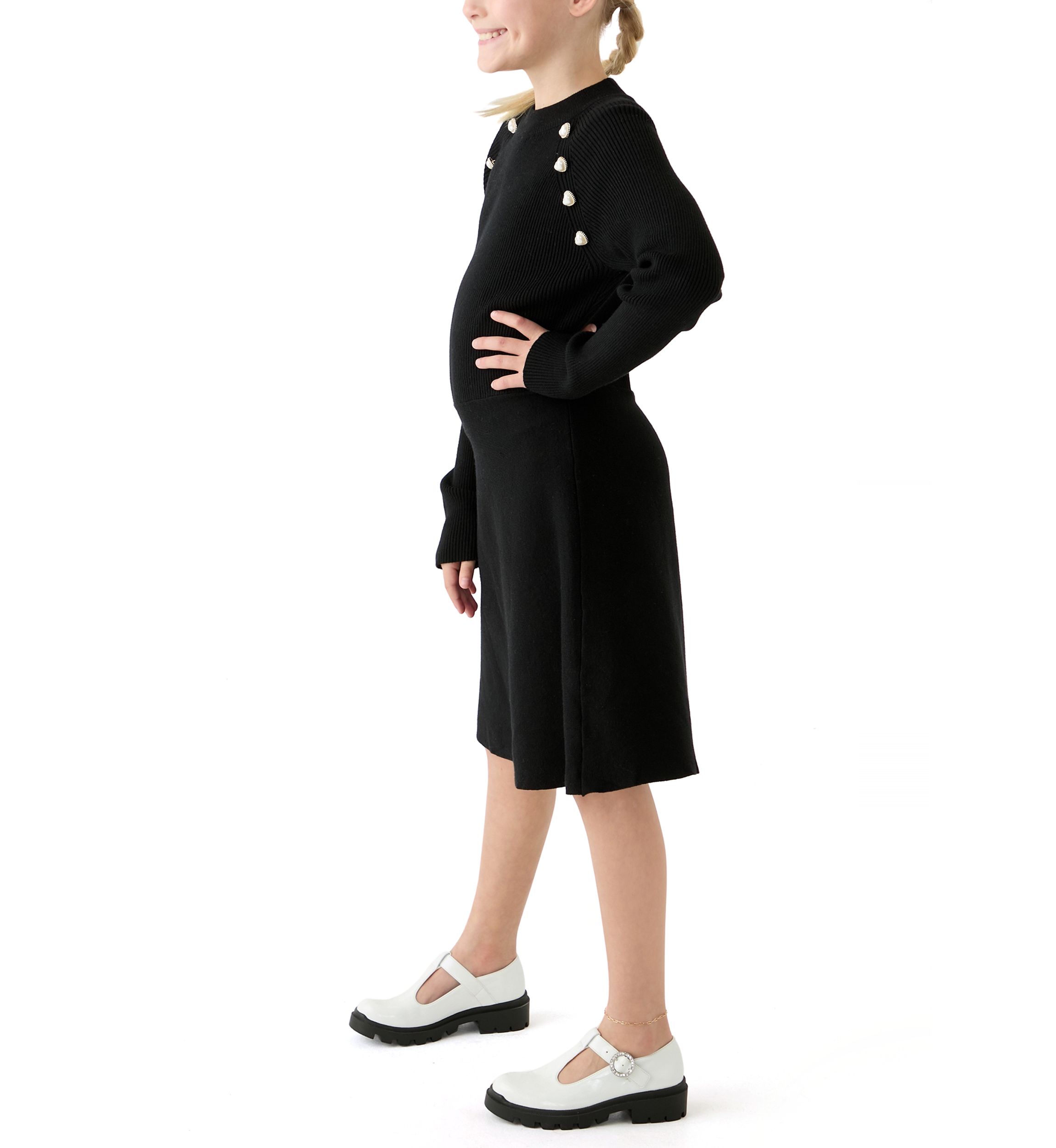 Girls 7-16 Pearl Shoulder Sweater Knit Dress