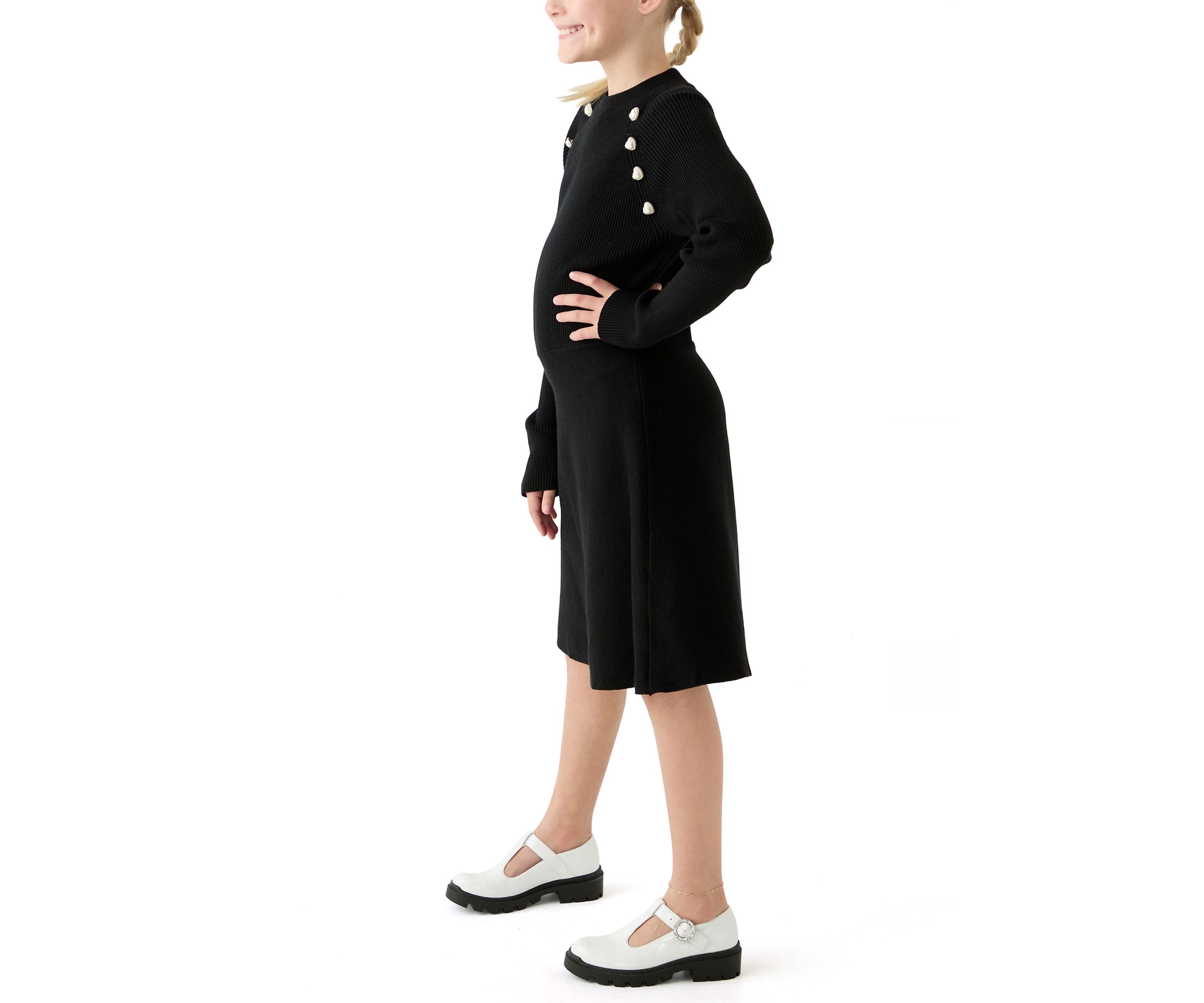 Girls 7-16 Pearl Shoulder Sweater Knit Dress