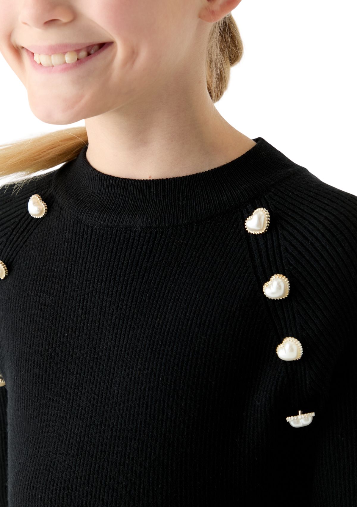 Girls 7-16 Pearl Shoulder Sweater Knit Dress