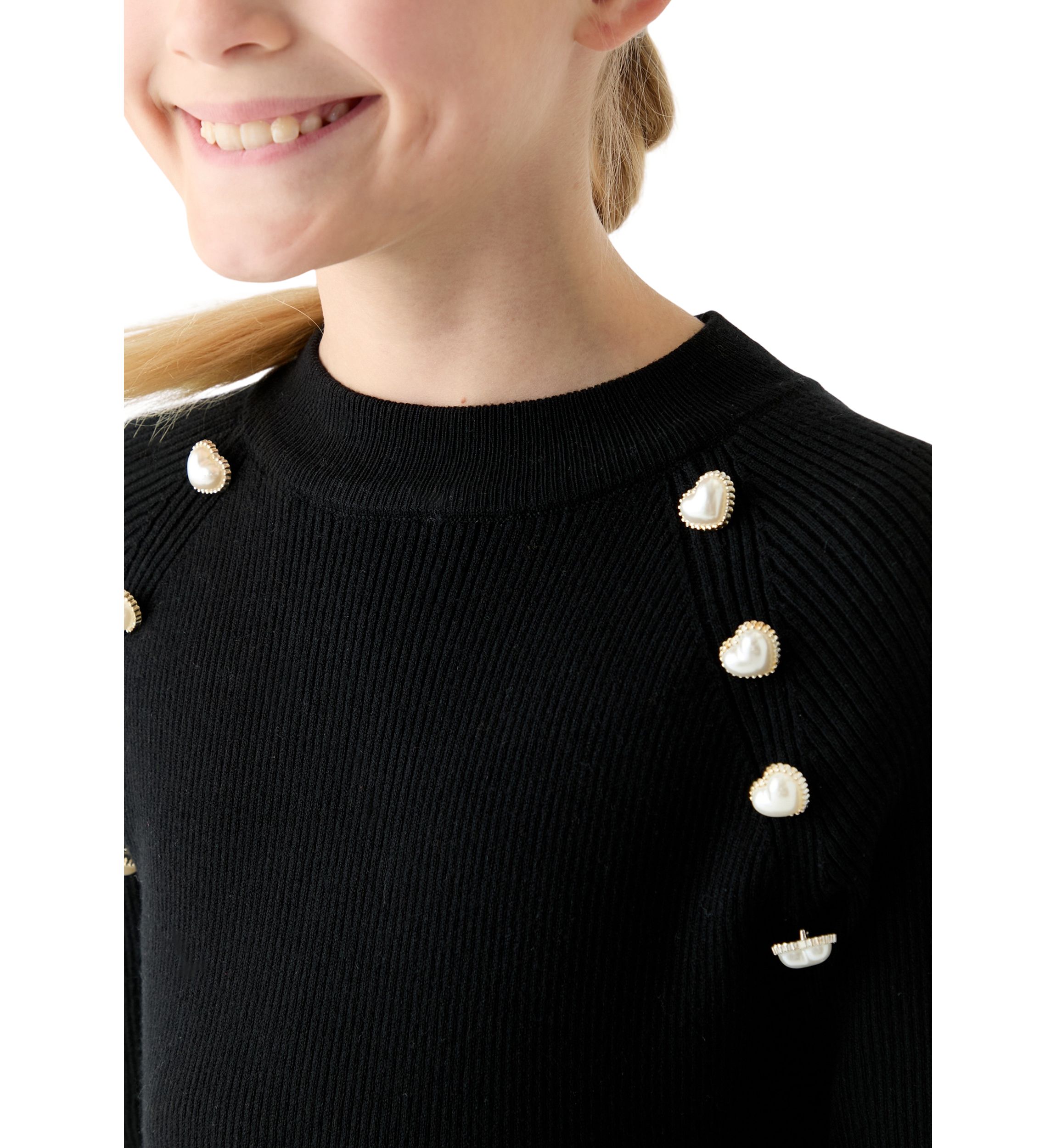 Girls 7-16 Pearl Shoulder Sweater Knit Dress