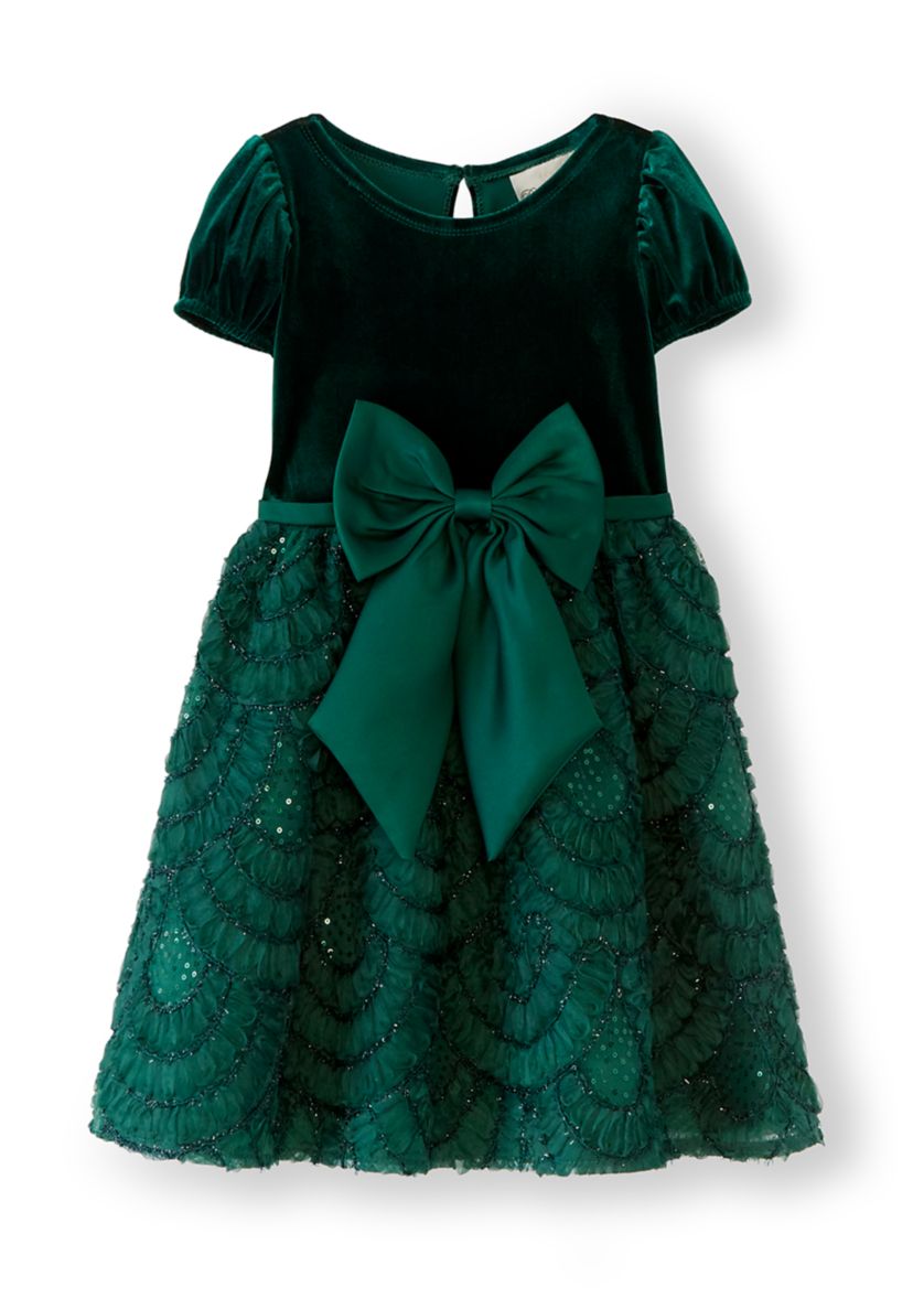 Rare Editions Kids Green Velvet Soutache Dress, 10