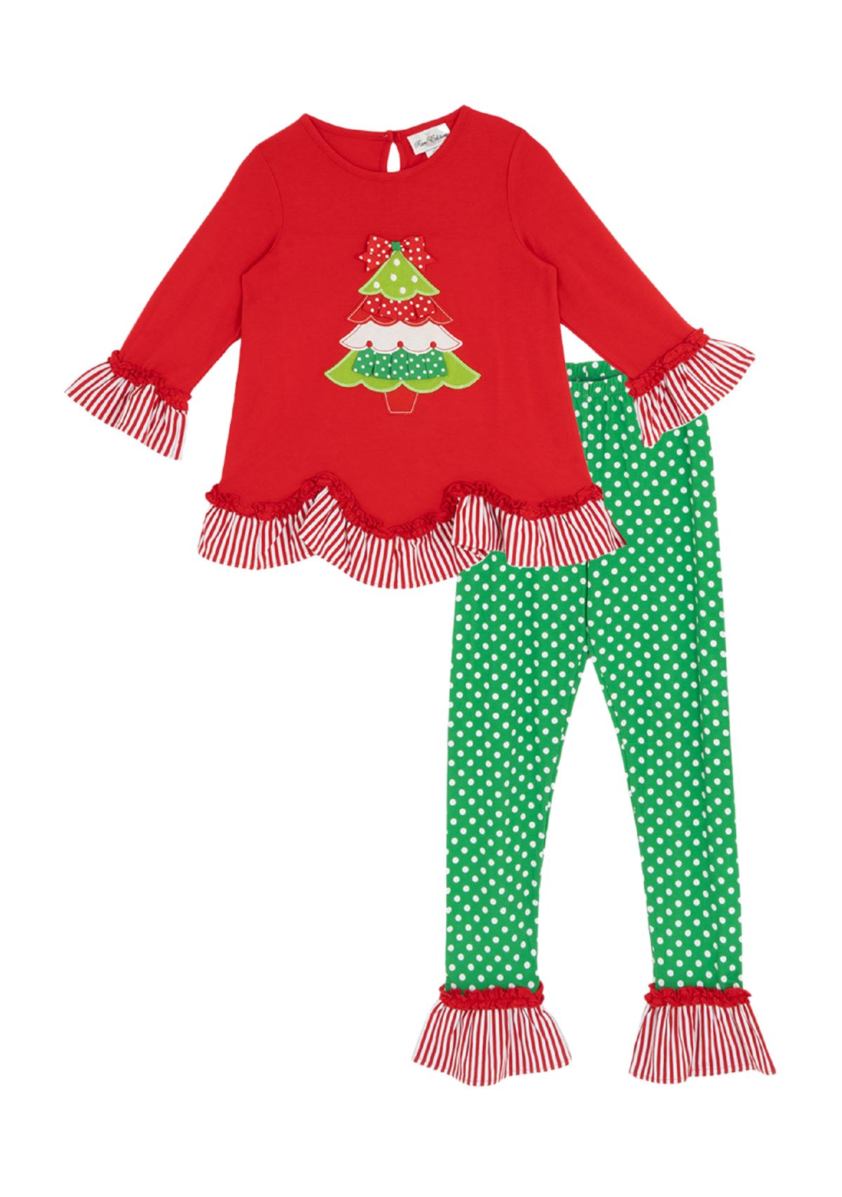 Girls 7-16 Tree Graphic Bell Sleeve Top and Dot Legging Set 