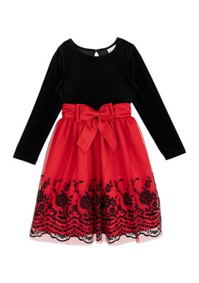 Rare Editions Girls 7-16 Velvet Bodice Flocked Mesh Skirt Dress