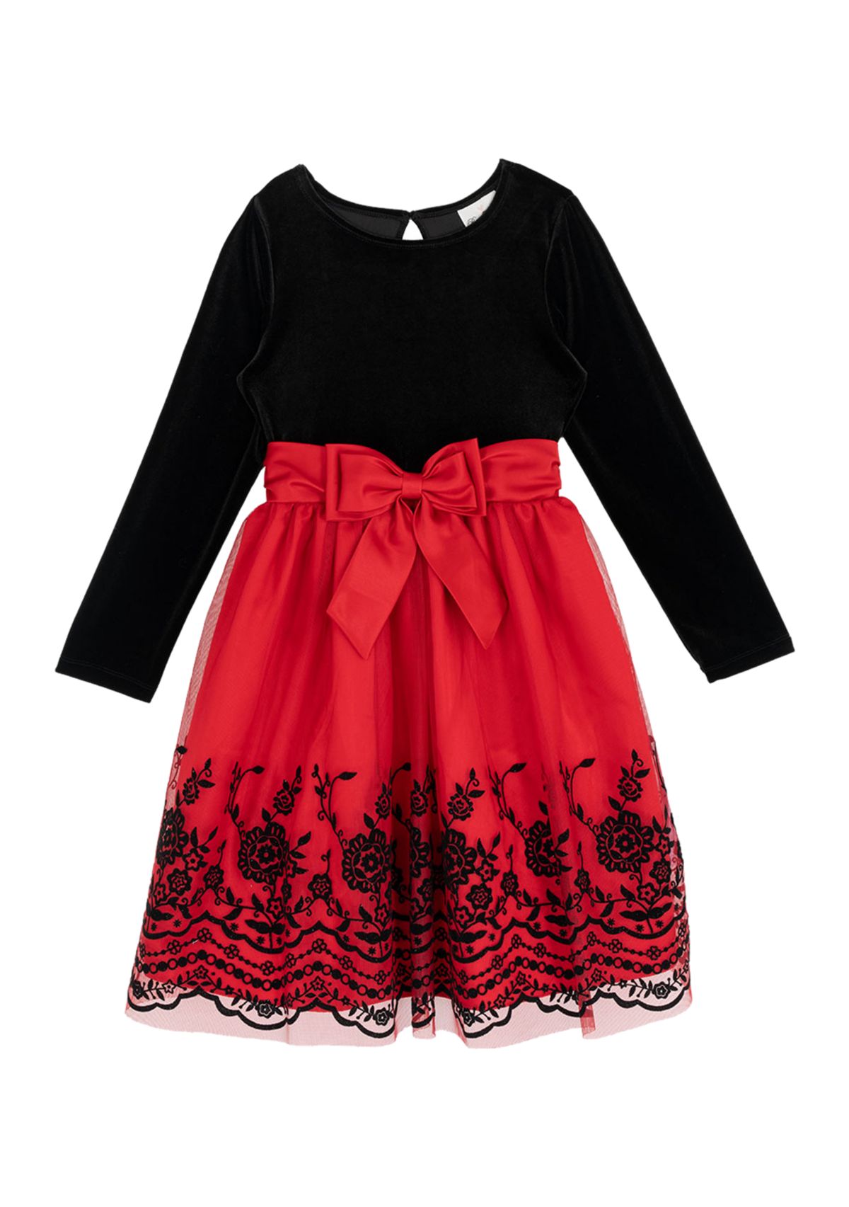 Girls 7-16 Velvet Bodice Flocked Mesh Skirt Dress
