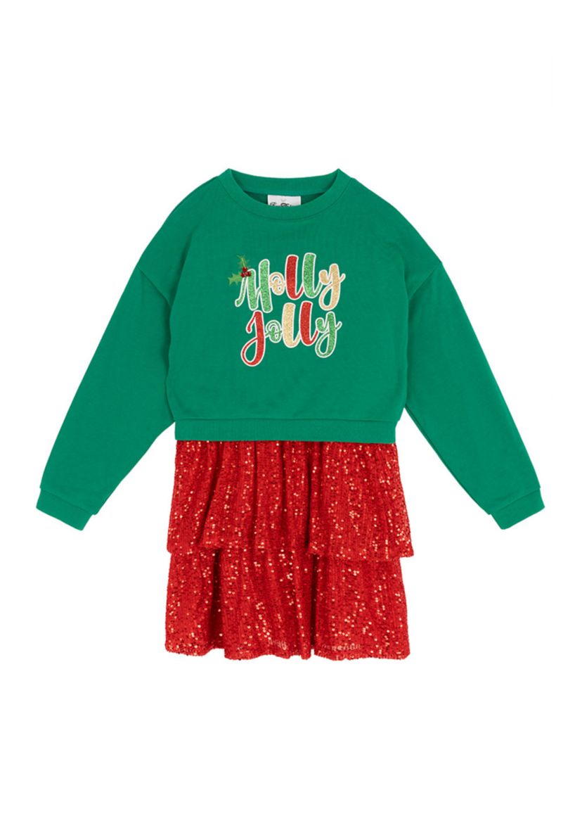 Girls 7-16 Holly Jolly Popover Dress
