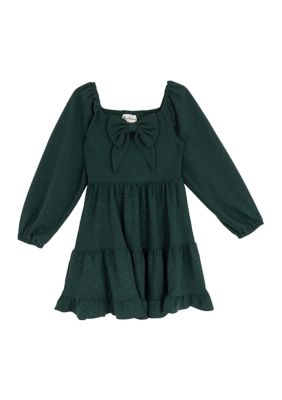 Rare Editions Girls 7-16 Green Glitter Knit Bow Dress