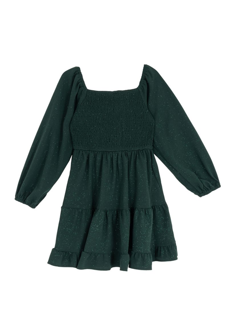Girls 7-16 Green Glitter Knit Bow Dress
