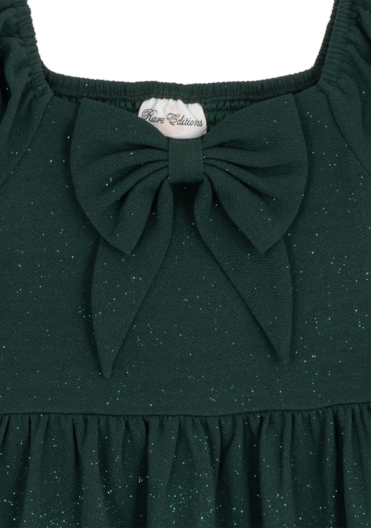 Girls 7-16 Green Glitter Knit Bow Dress