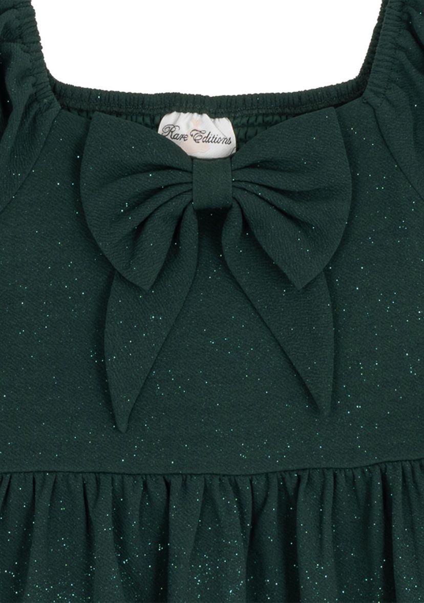 Girls 7-16 Green Glitter Knit Bow Dress