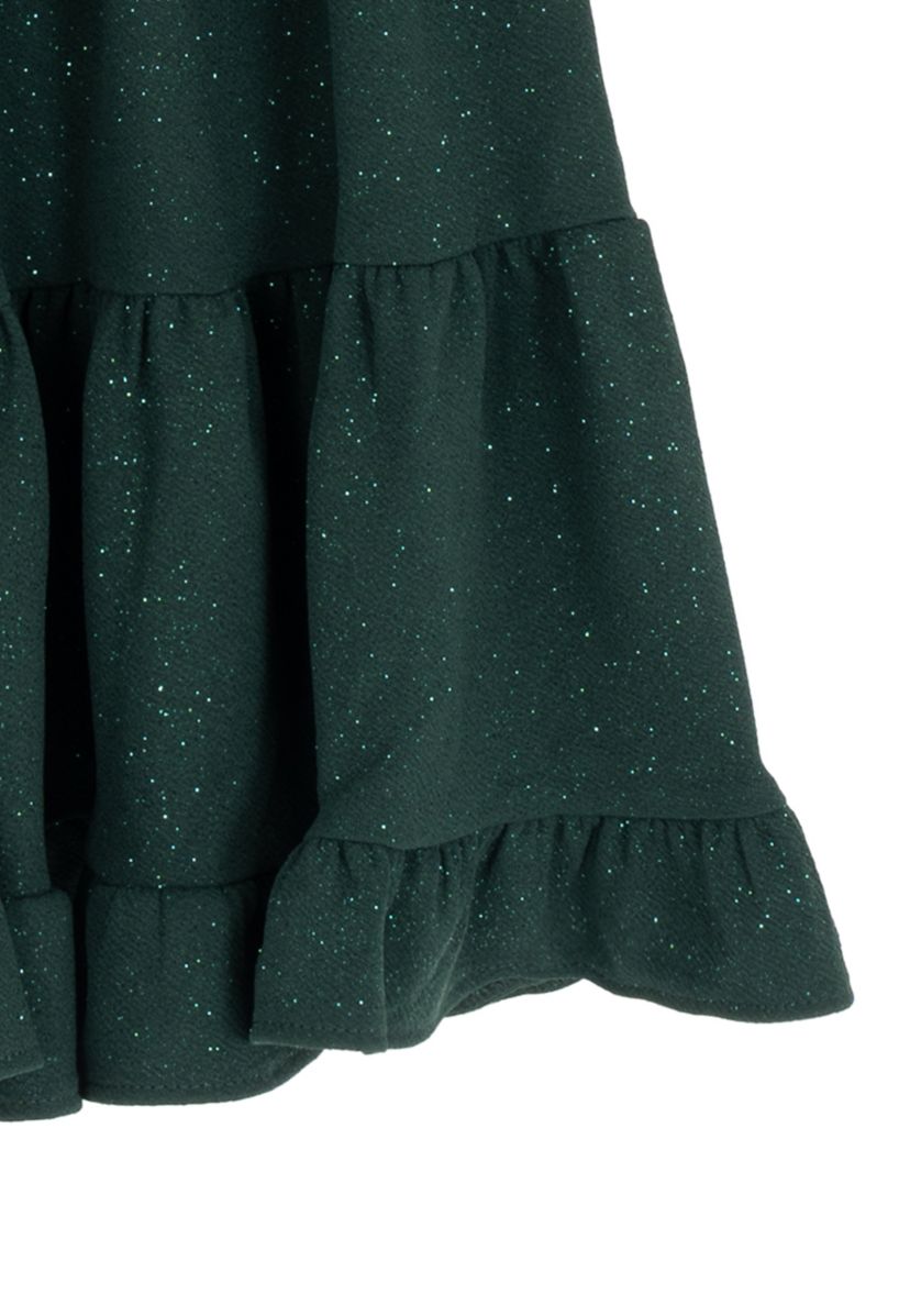 Girls 7-16 Green Glitter Knit Bow Dress