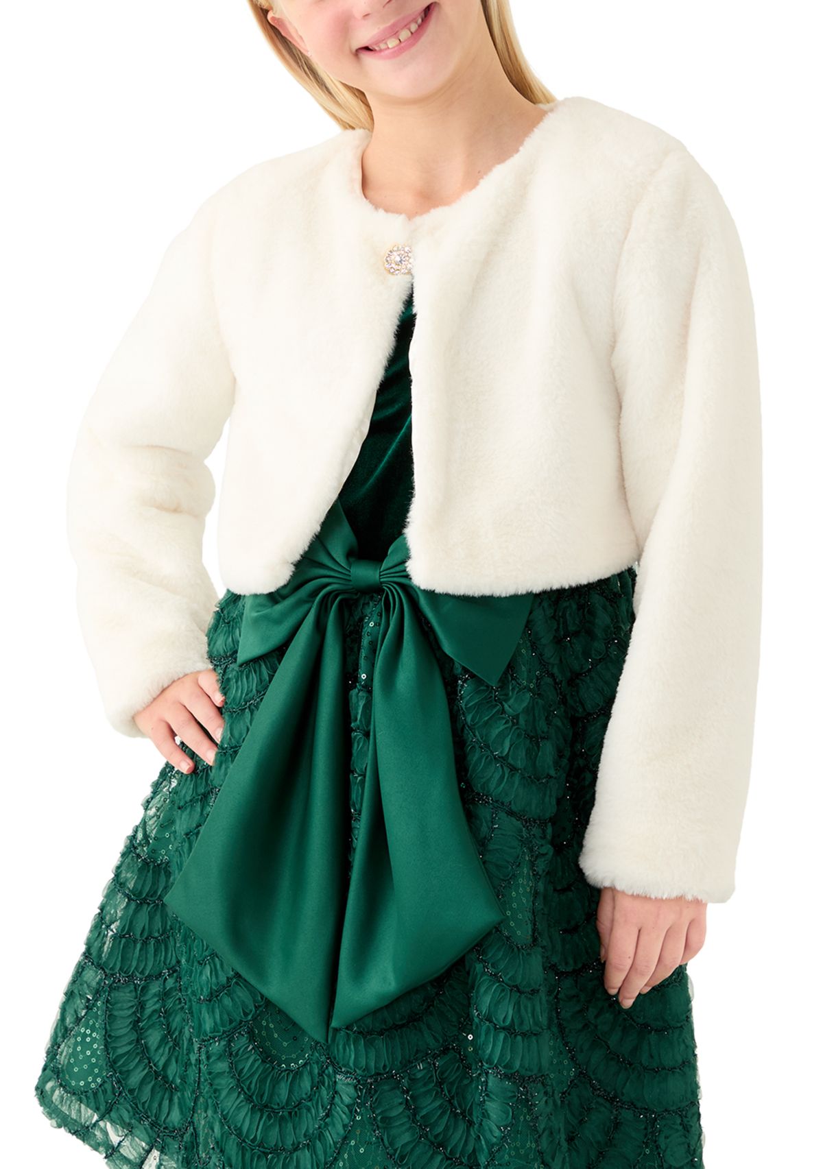 Girls 7-16 Ivory Fur Shrug