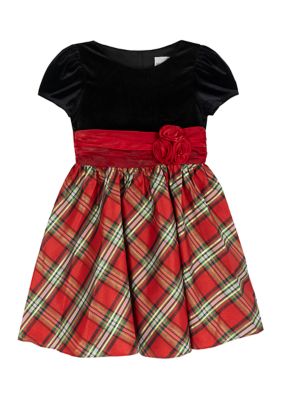 Rare Editions Girls 7-16 Velvet Bodice Dress with Plaid Skirt, Red, 14