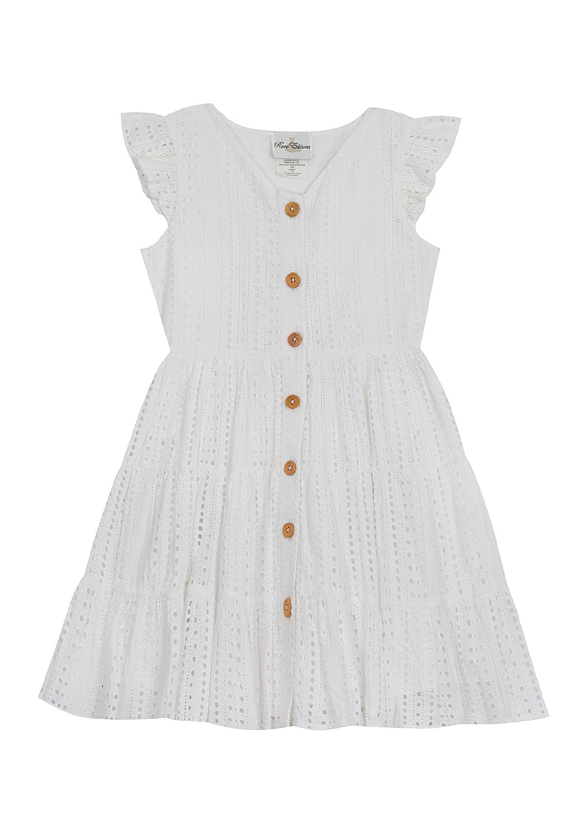 Girls 4-6x Eyelet Button Down Dress with Flutter Sleeves