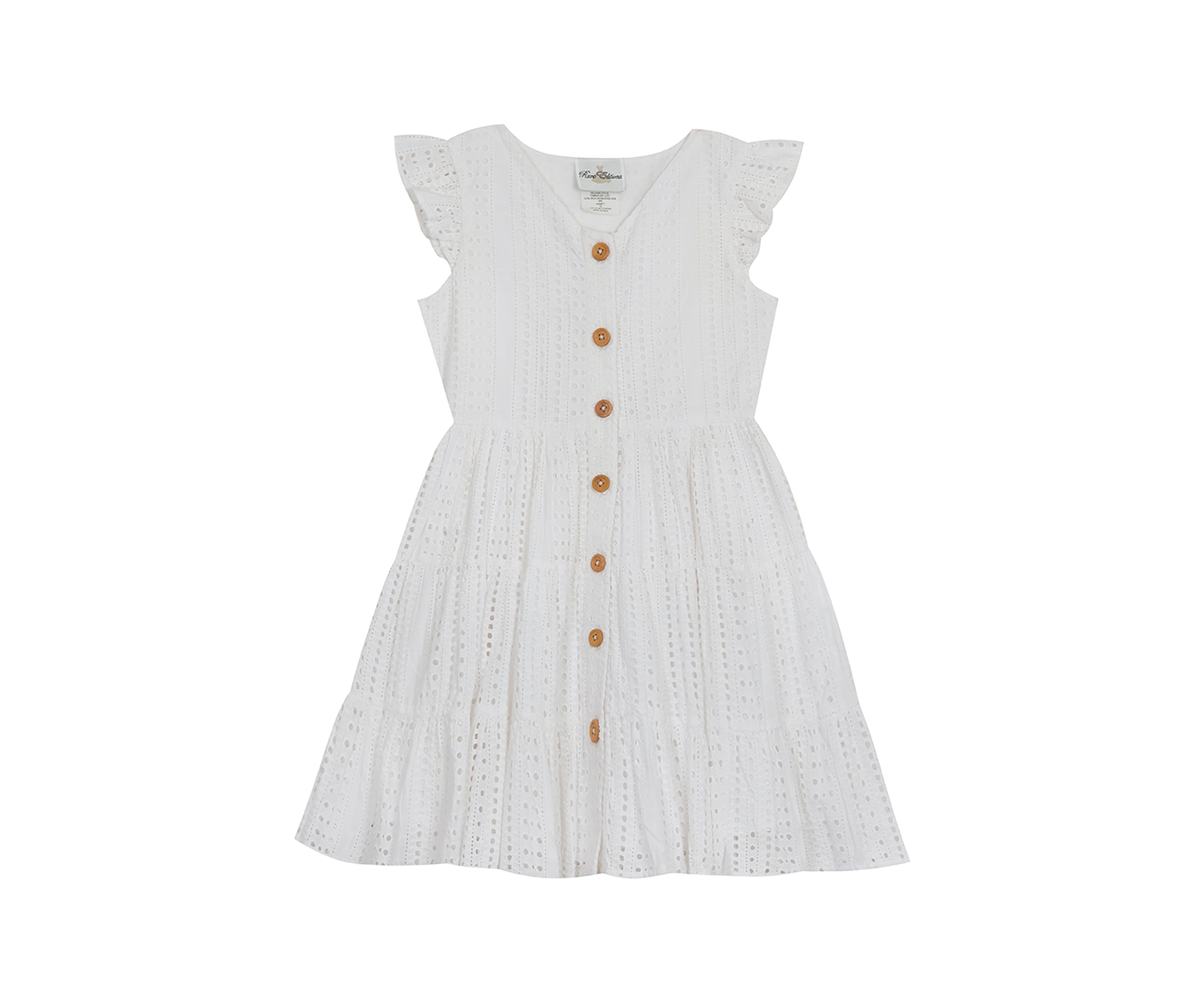 Girls 4-6x Eyelet Button Down Dress with Flutter Sleeves