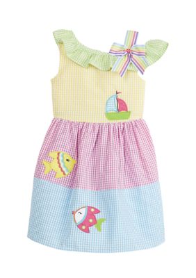 Rare Editions Girls 4-6x Sleeveless Color Block Check Seersucker Dress ...