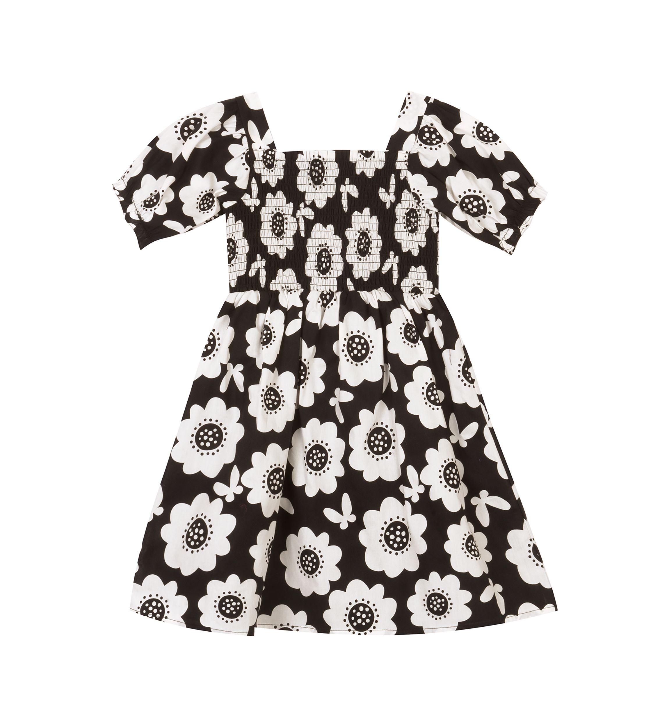 Girls 7-16 Floral Puff Sleeve Smocked Bodice Dress