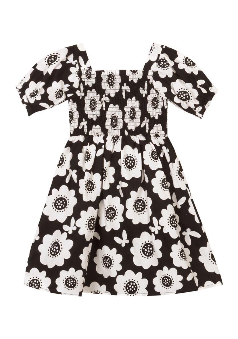 Girls 7-16 Floral Puff Sleeve Smocked Bodice Dress