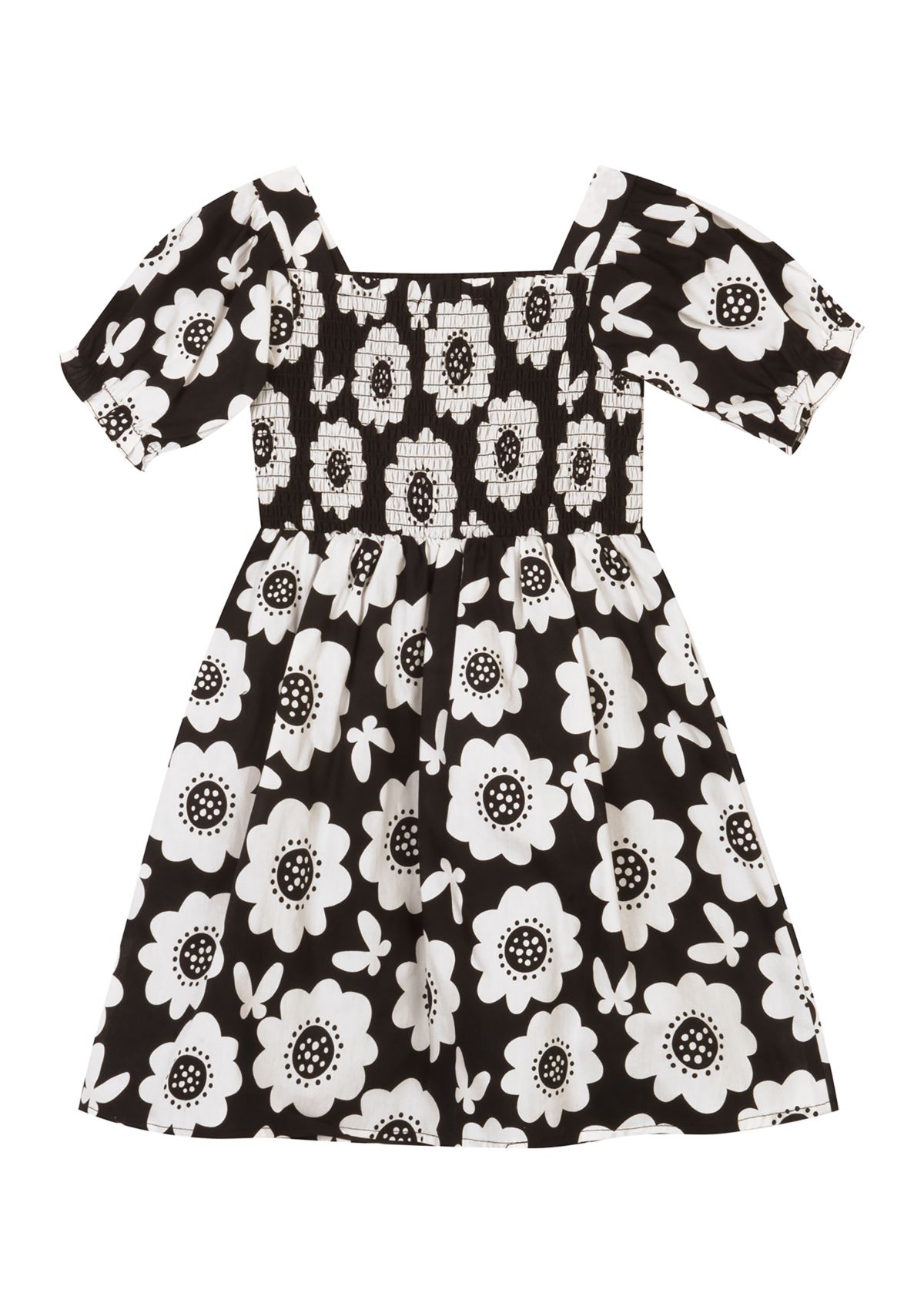 Girls 7-16 Floral Puff Sleeve Smocked Bodice Dress