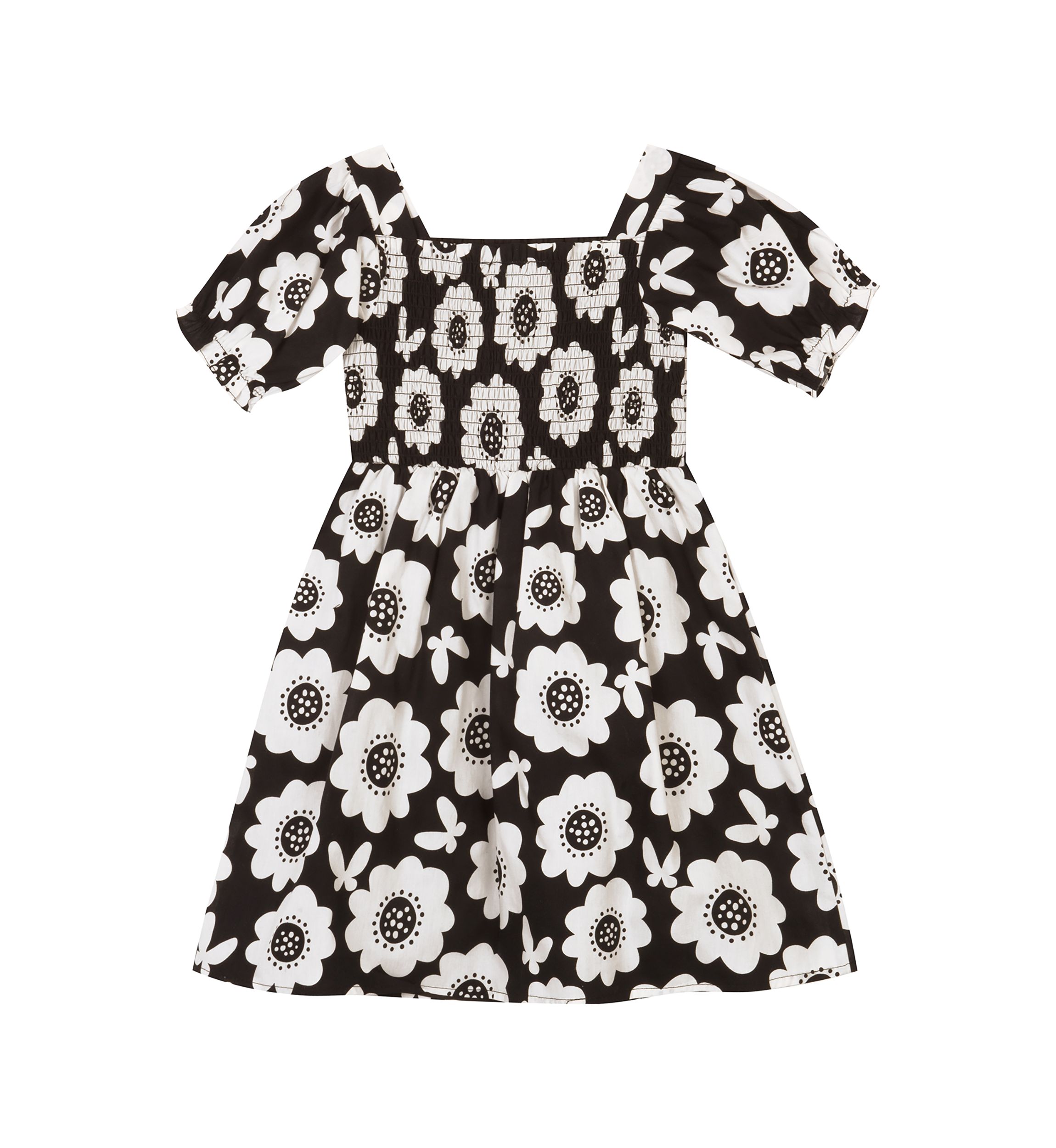 Girls 7-16 Floral Puff Sleeve Smocked Bodice Dress